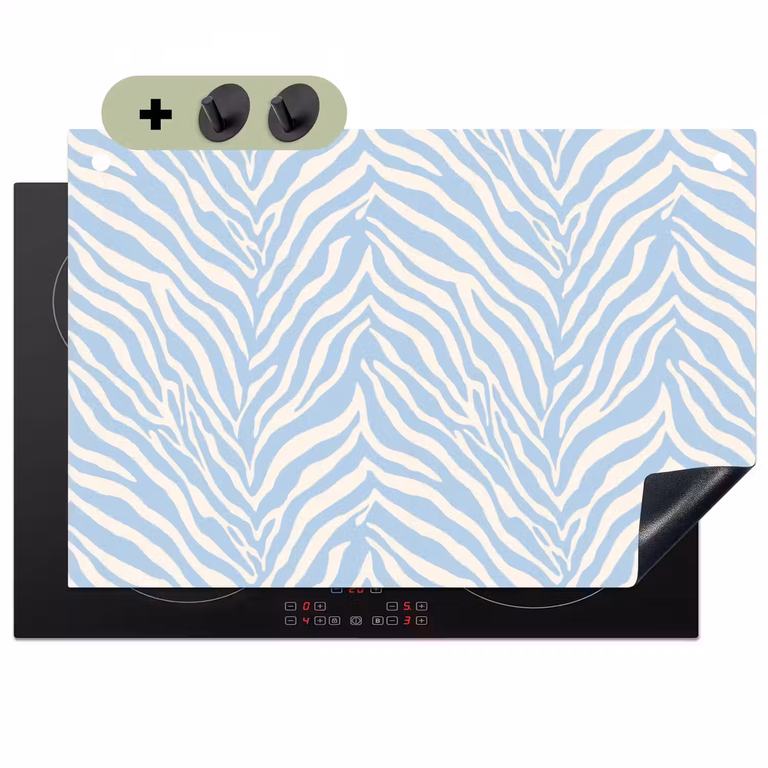 Zebra - Motief - Blauw - Wit Inductie beschemer met haakjes klein 777 -3d