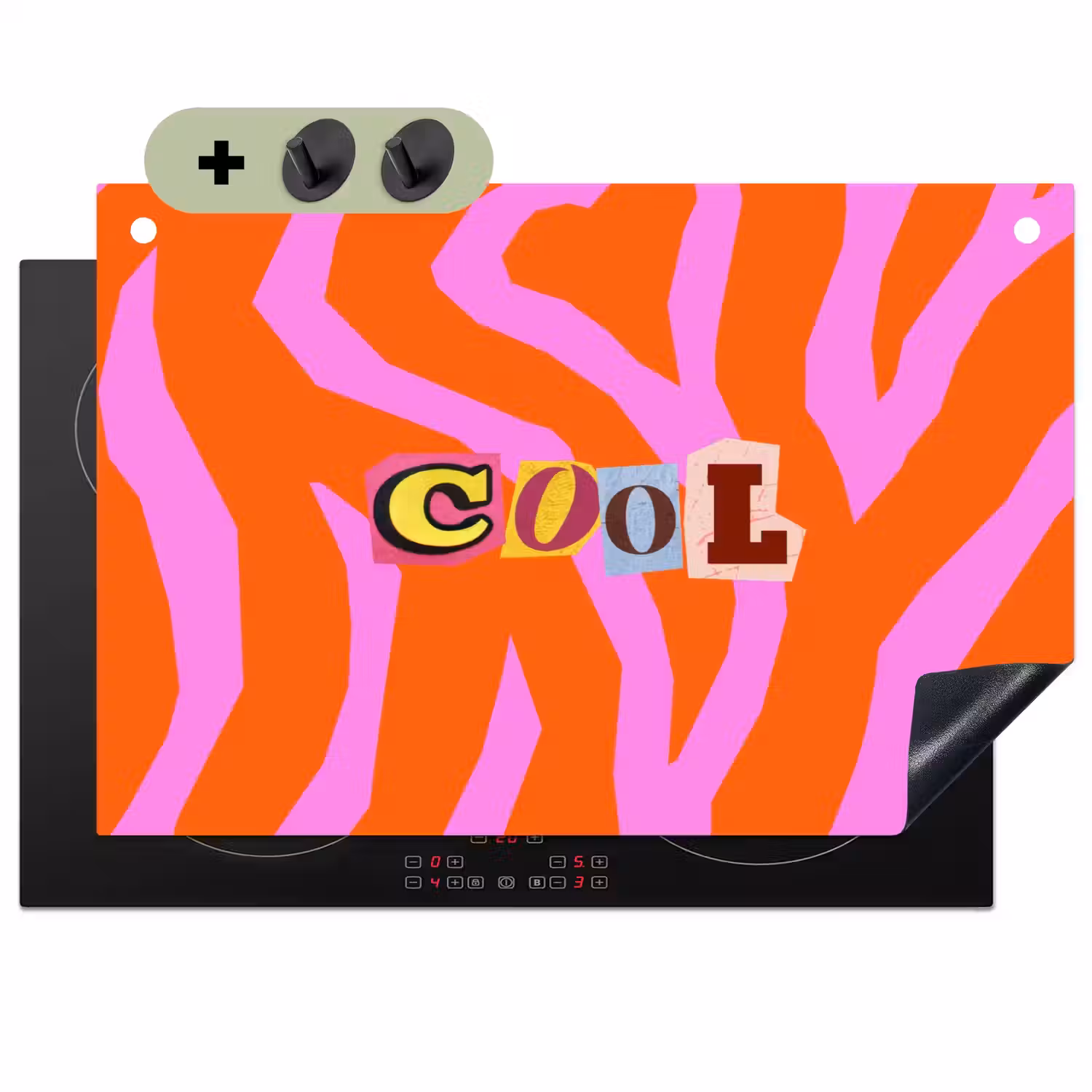 Zebraprint - Grafisch - COOL - Oranje Inductie beschemer met haakjes klein -3d