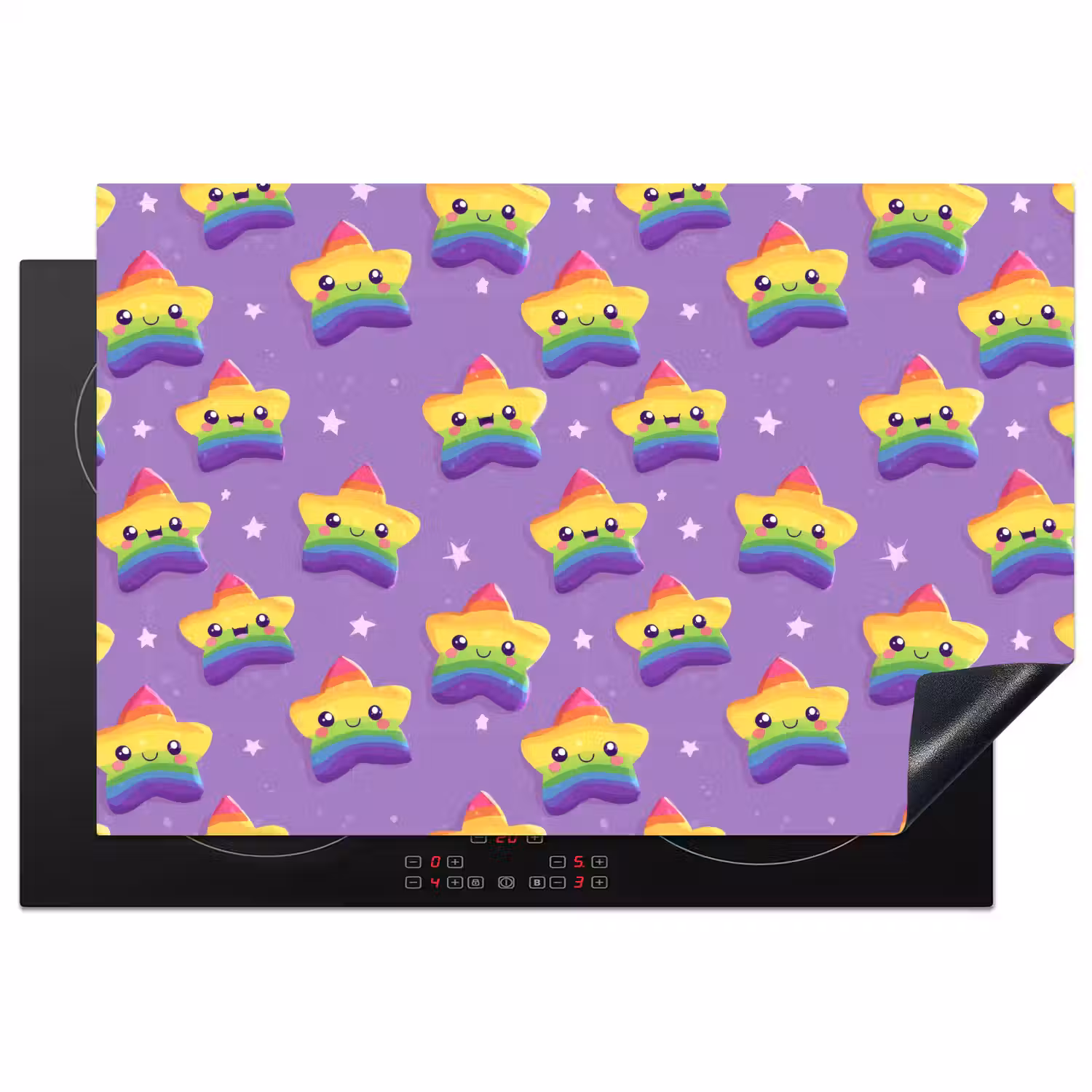 Sterren - Regenboog - Paars Inductie beschermer vinyl 3mm klein 276 -3d