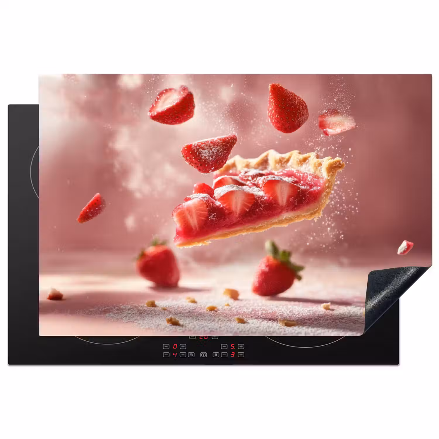 Aardbei - Taart- Eten - Roze Inductie beschermer vinyl 3mm klein -3d