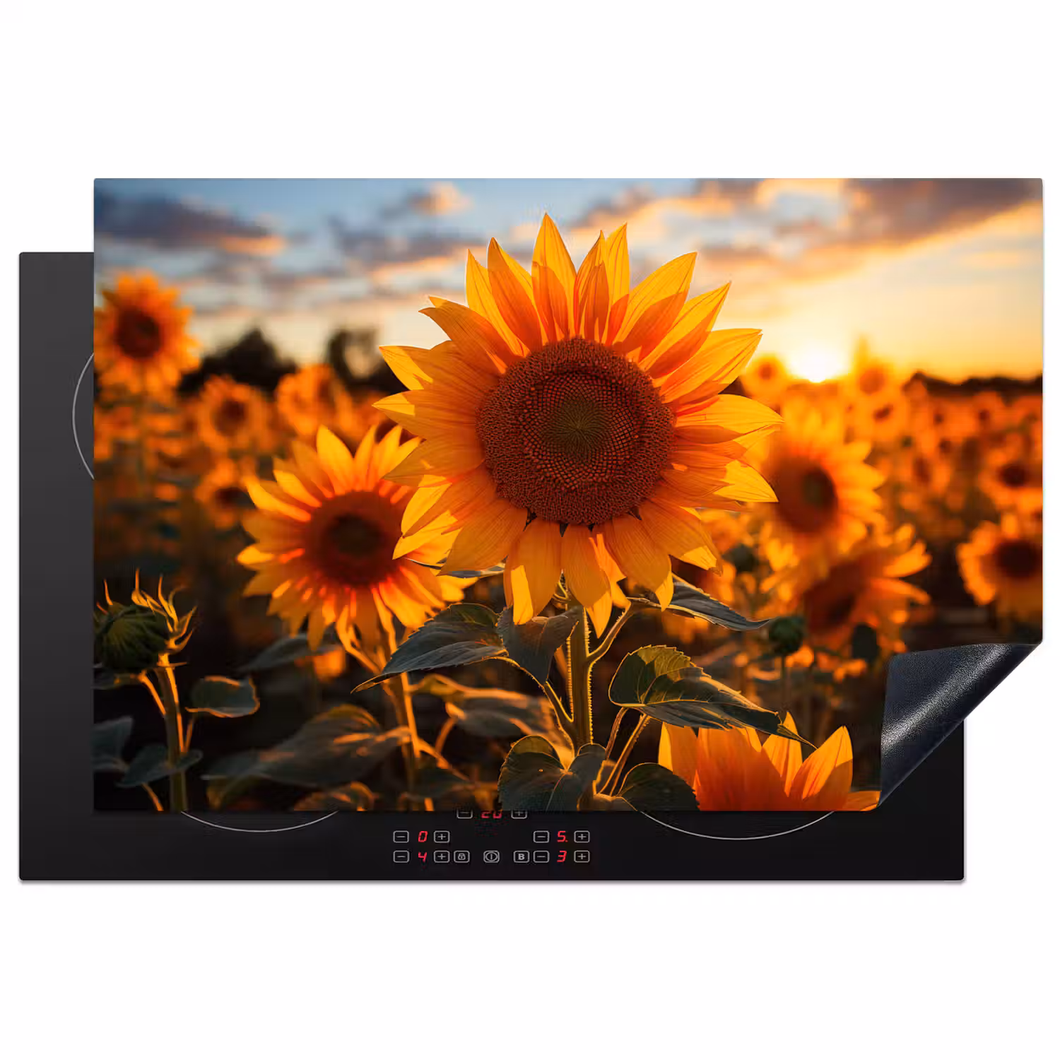 Zonnebloem - Zonsondergang - Bloemen - Natuur - Geel Inductie beschermer vinyl 3mm klein -3d