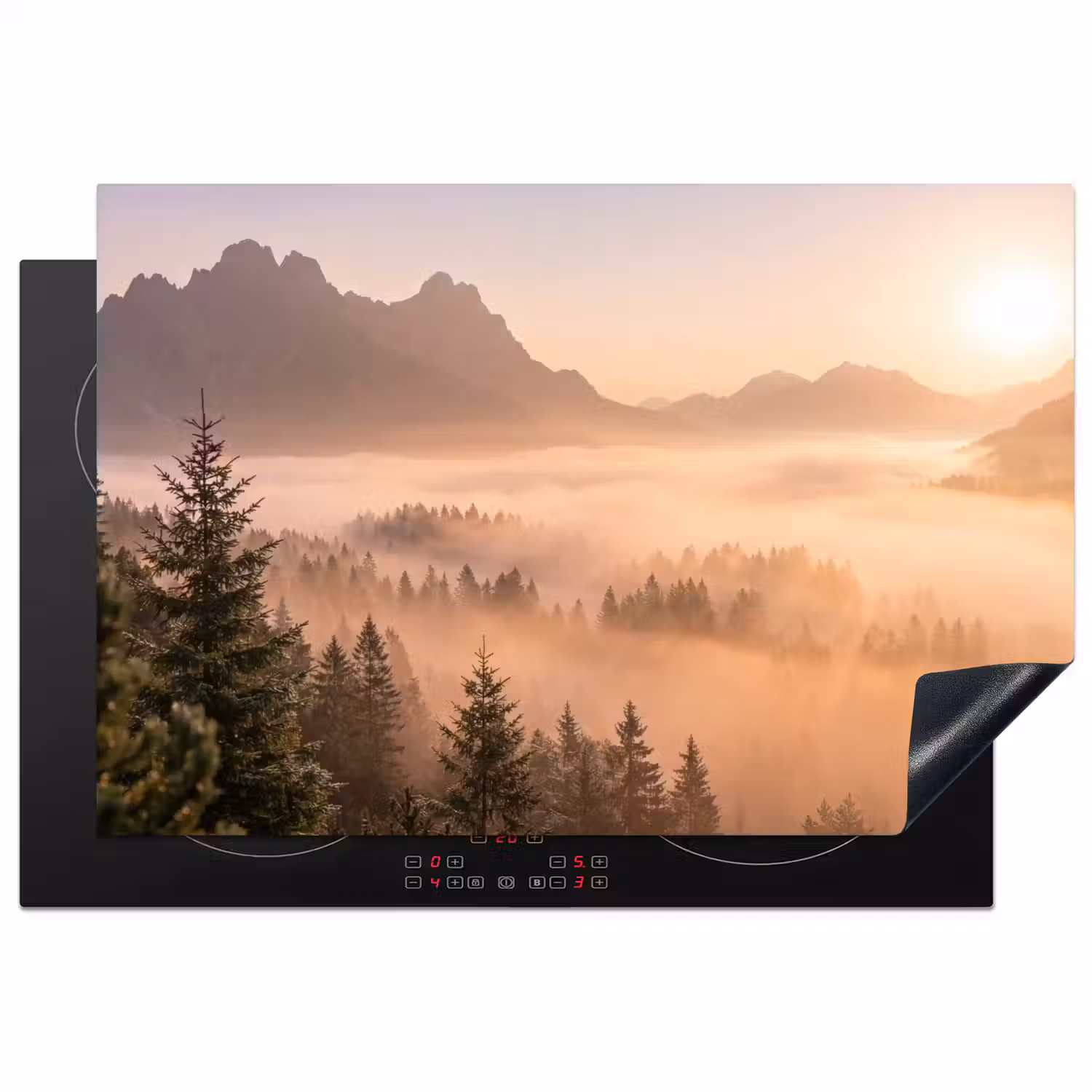 Zonlicht - Mist - Bergen - Bomen Inductie beschermer vinyl 3mm klein -3d