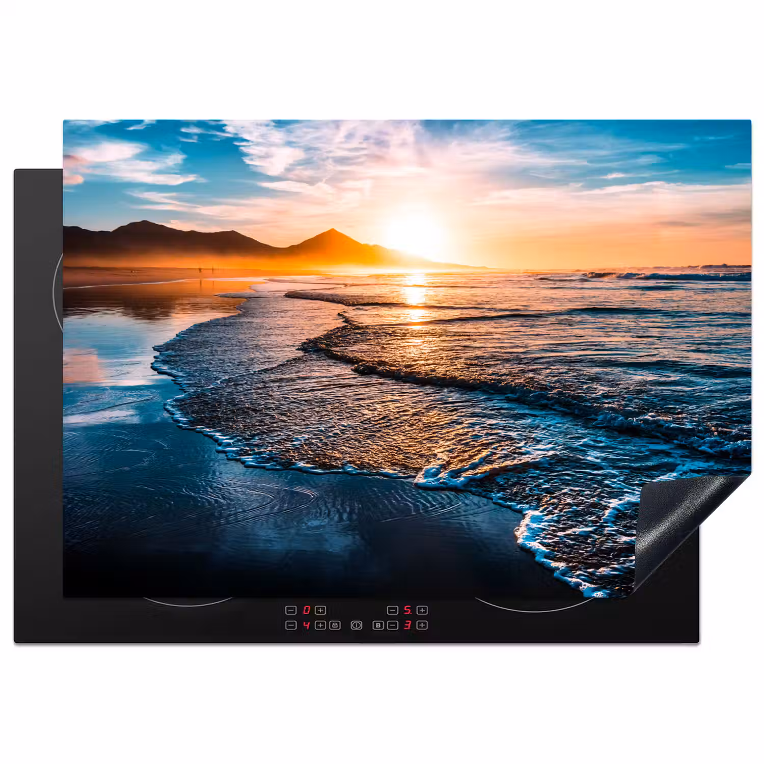 Zonsondergang - Zee - Berg - Horizon - Landschap - Blauw Inductie beschermer vinyl 3mm middel -3d