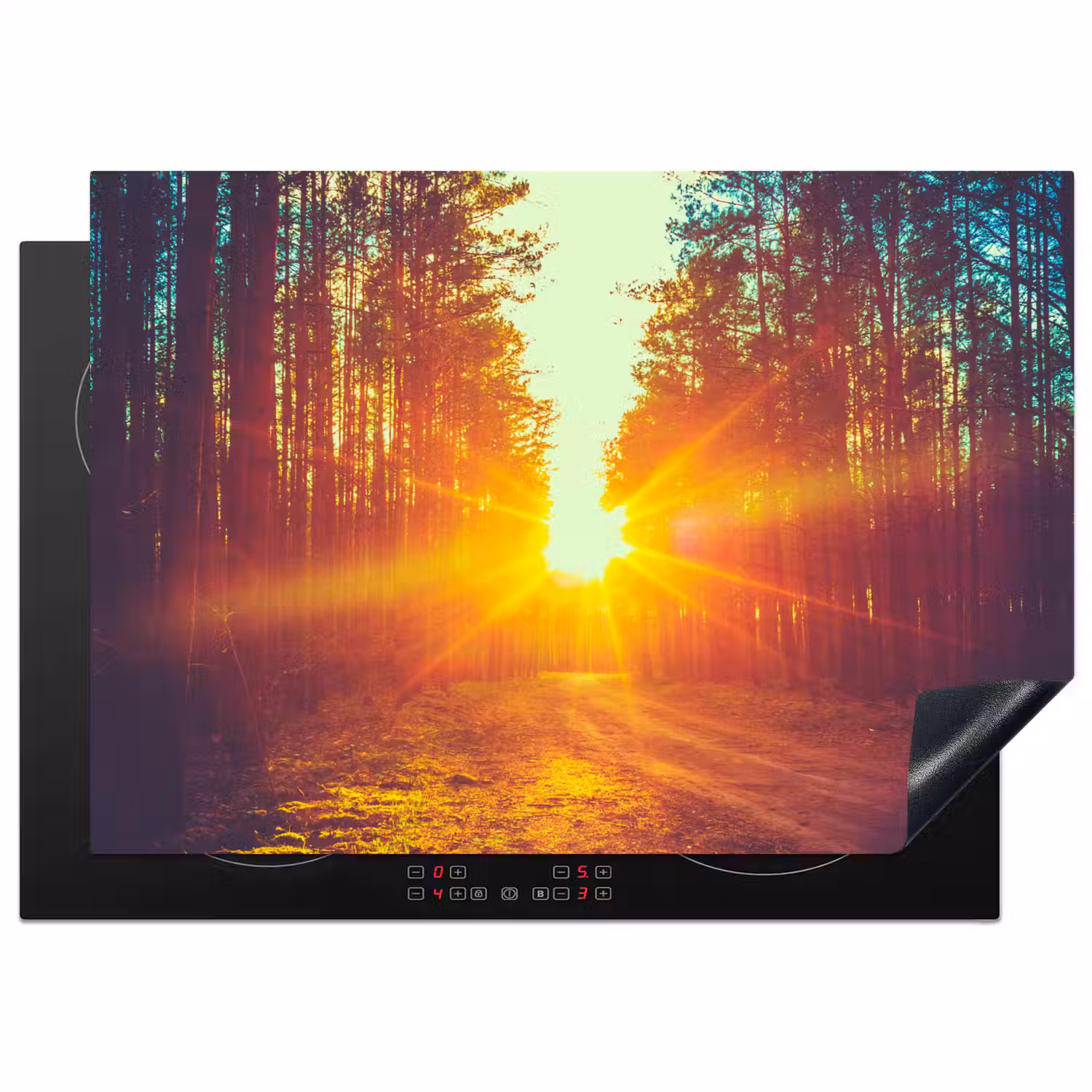 Zonsondergang - Bomen - Bos - Natuur Inductie beschermer vinyl 3mm middel -3d