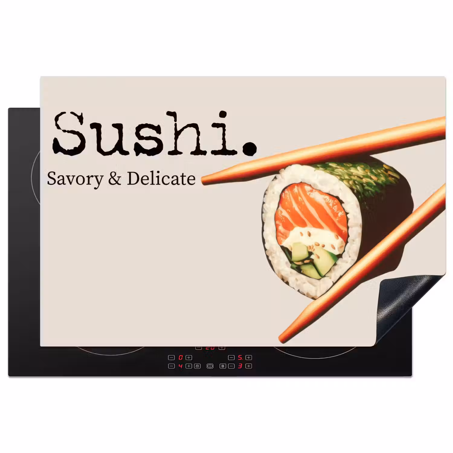 Sushi - Zalm - Rijst - Japans Inductie beschermer vinyl 3mm klein -3d