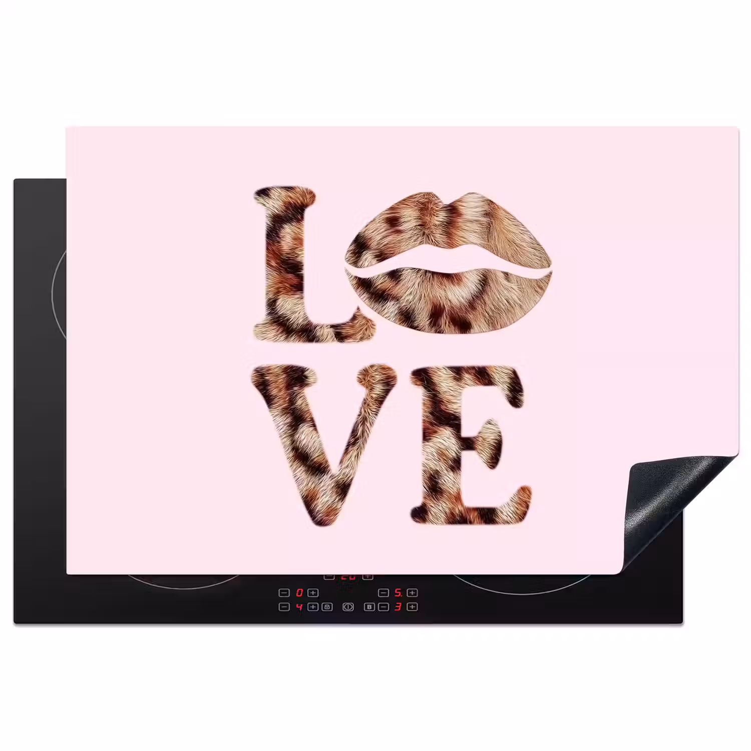 Tekst - Love - Pantervacht - Lichtroze Inductie beschermer vinyl 3mm klein -3d