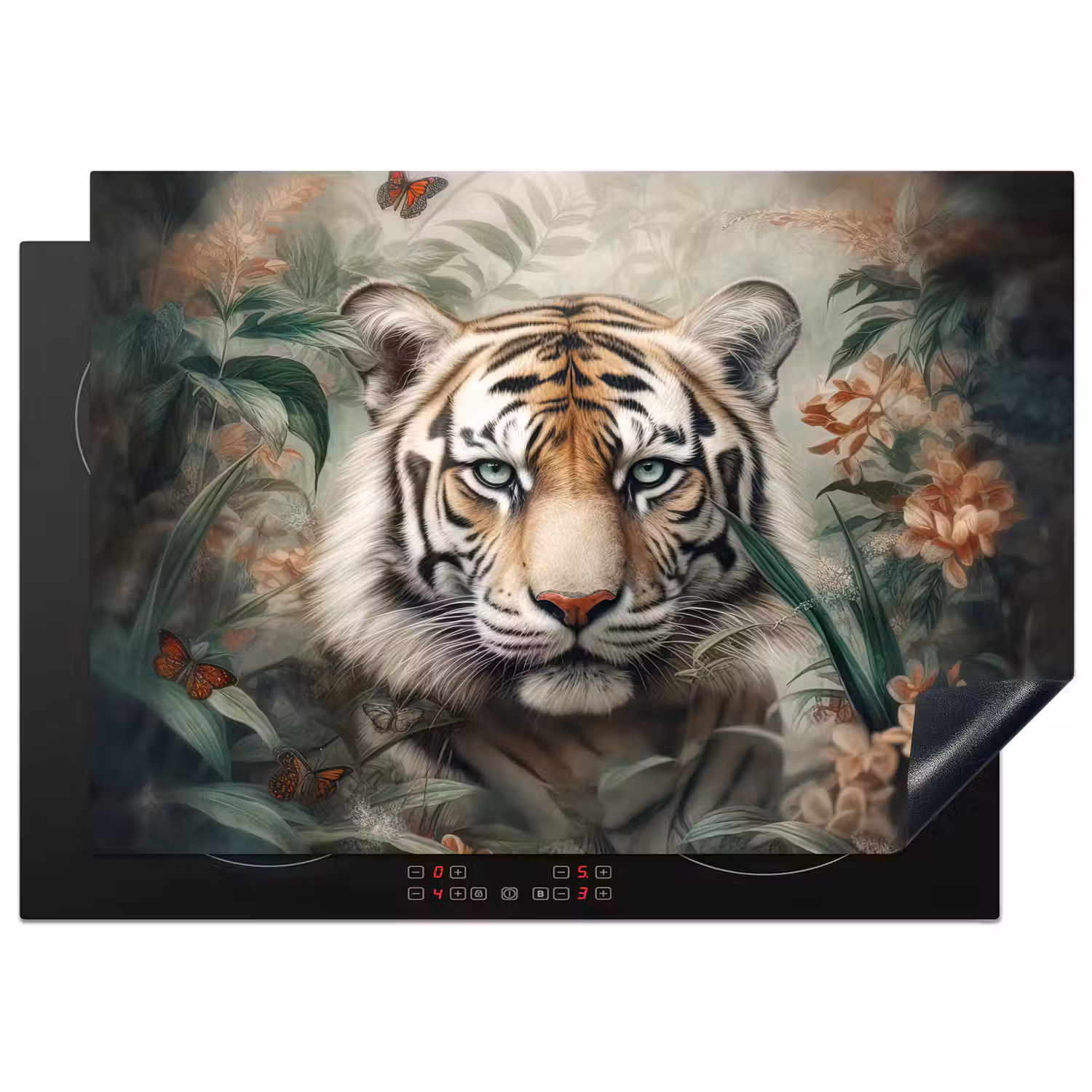 Tijger - Vlinders - Dieren - Jungle - Bloemen Inductie beschermer vinyl 3mm middel -3d