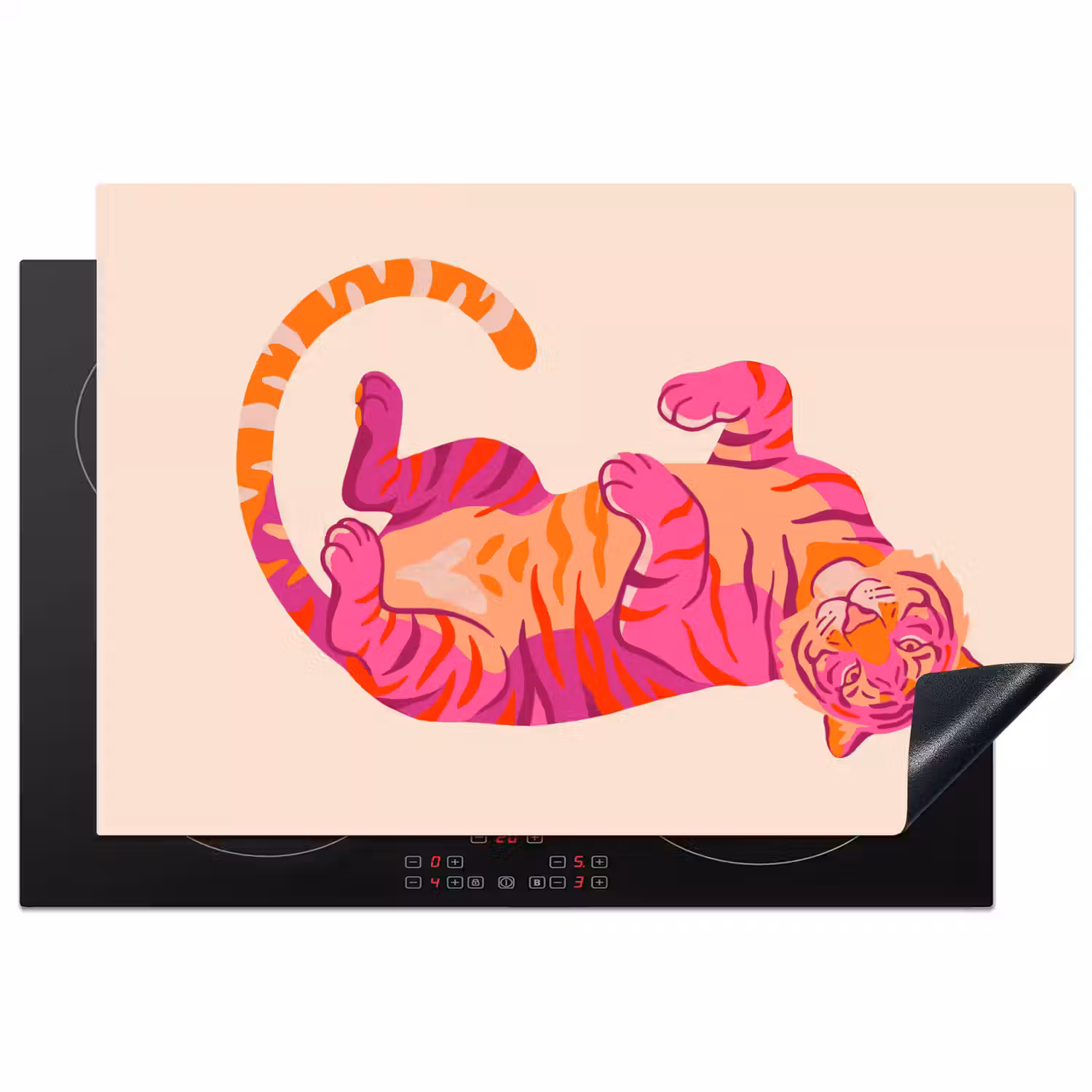 Tijger - Roze - Oranje Inductie beschermer vinyl 3mm klein -3d
