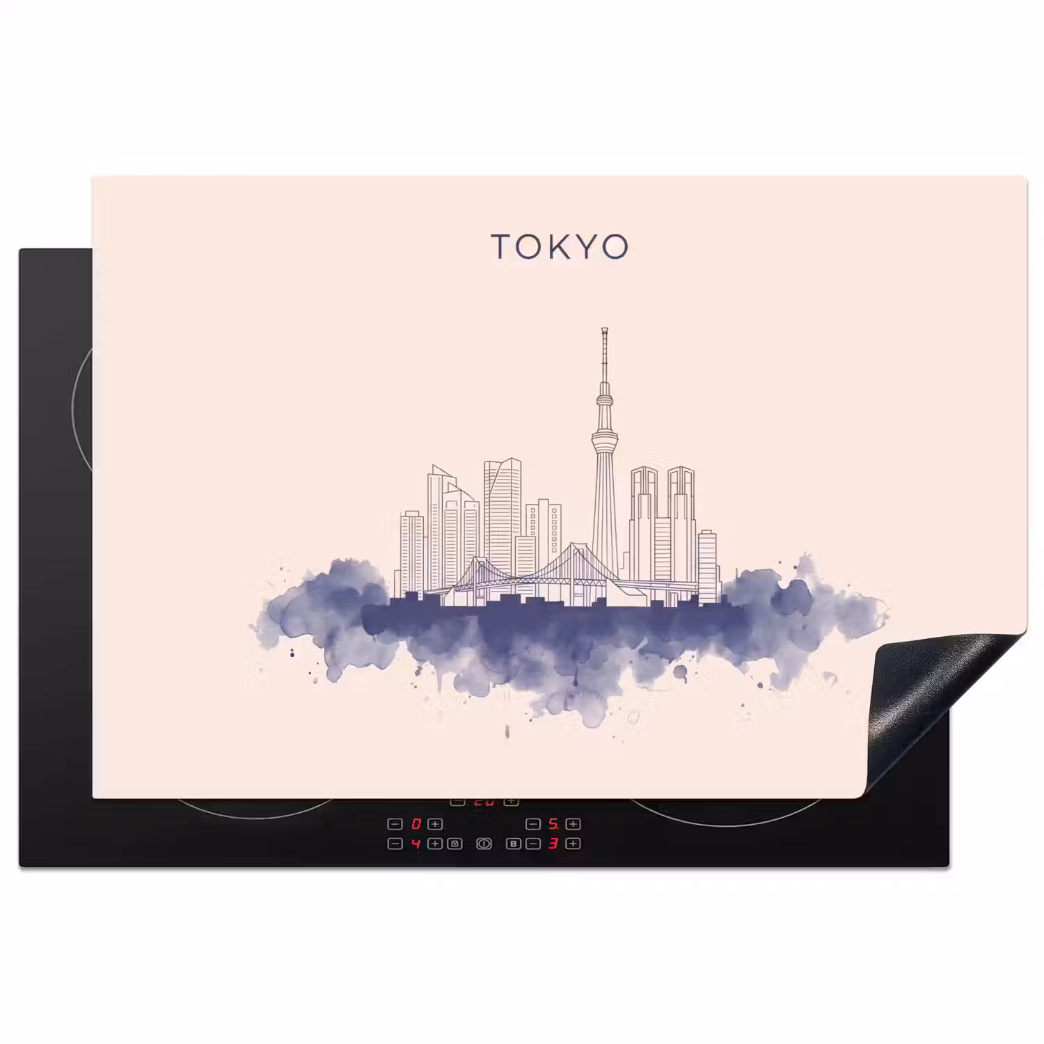 Tokyo - Skyline - Stad - Abstract - Blauw Inductie beschermer vinyl 3mm klein -3d