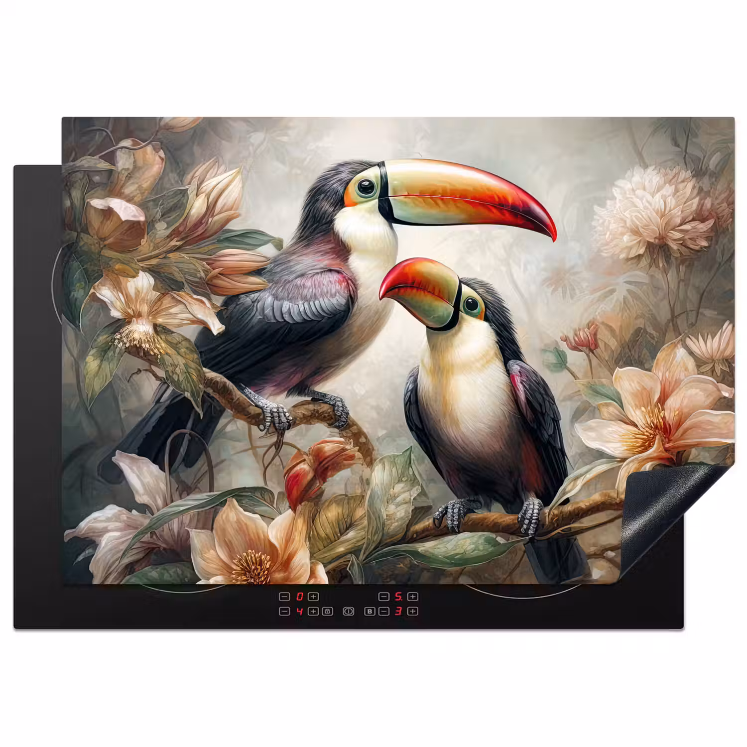 Toekan - Vogels - Bloemen - Jungle Inductie beschermer vinyl 3mm middel -3d