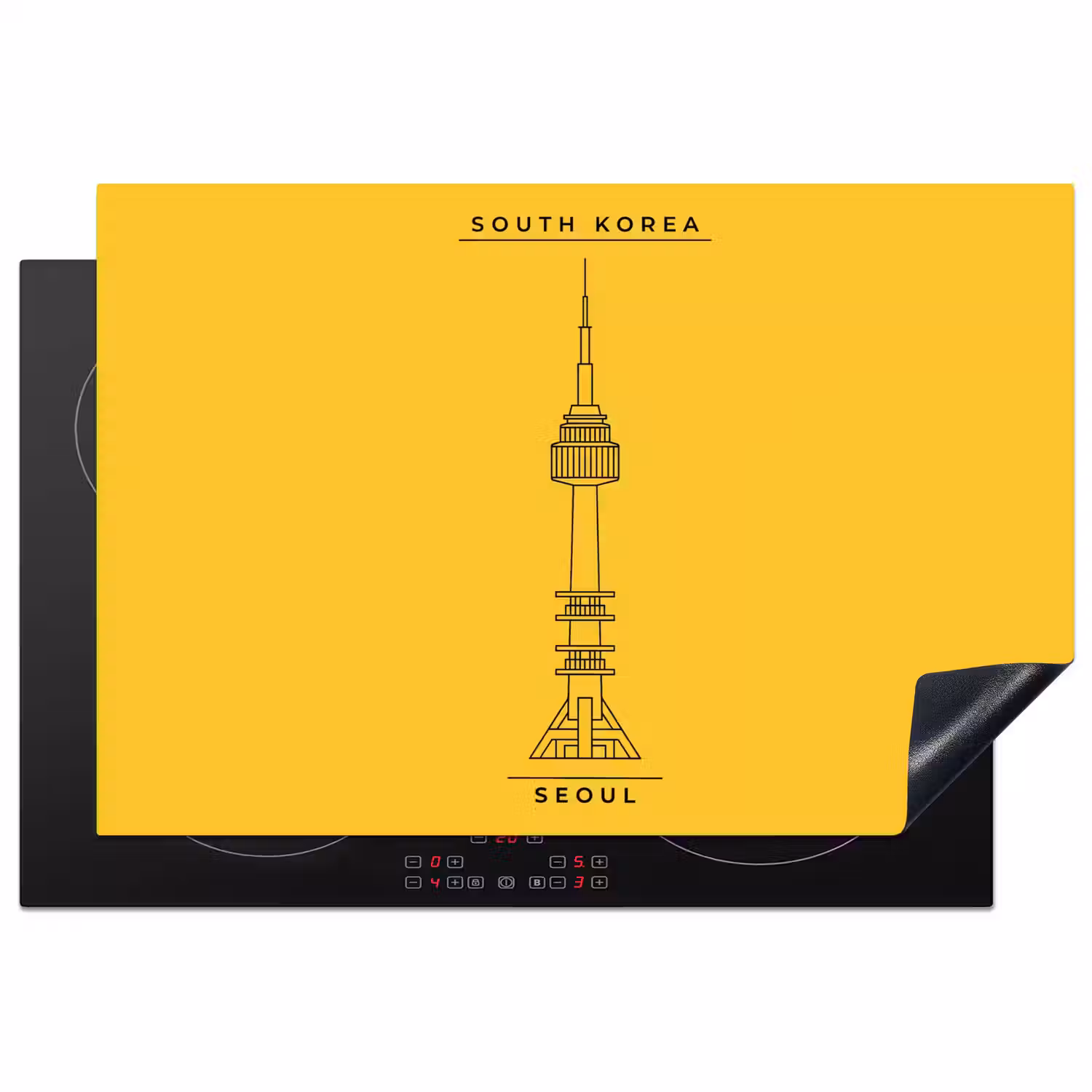 Toren - Seoul - Architectuur - Minimalistisch - Geel Inductie beschermer vinyl 3mm klein -3d