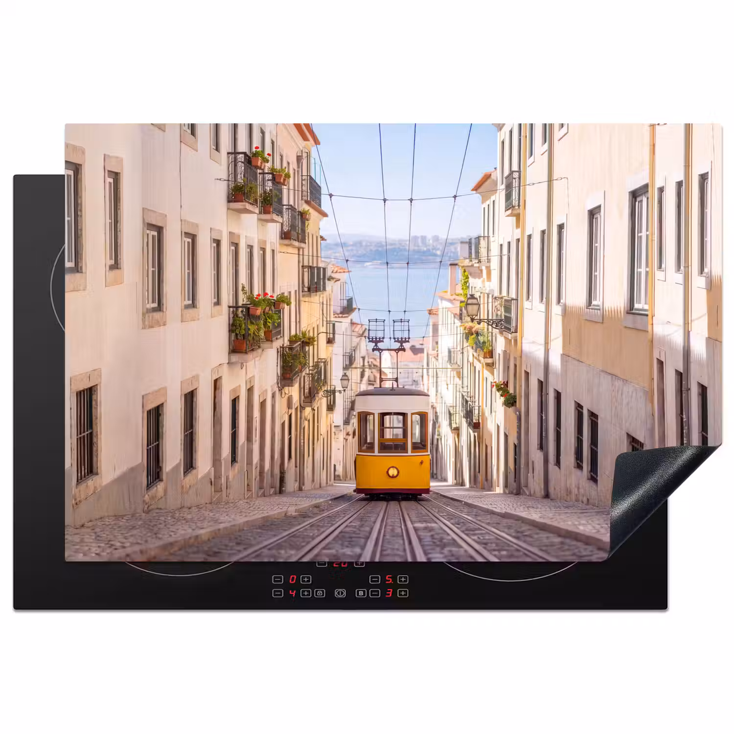 Tram - Straat - Stad - Architectuur - Geel Inductie beschermer vinyl 3mm klein -3d