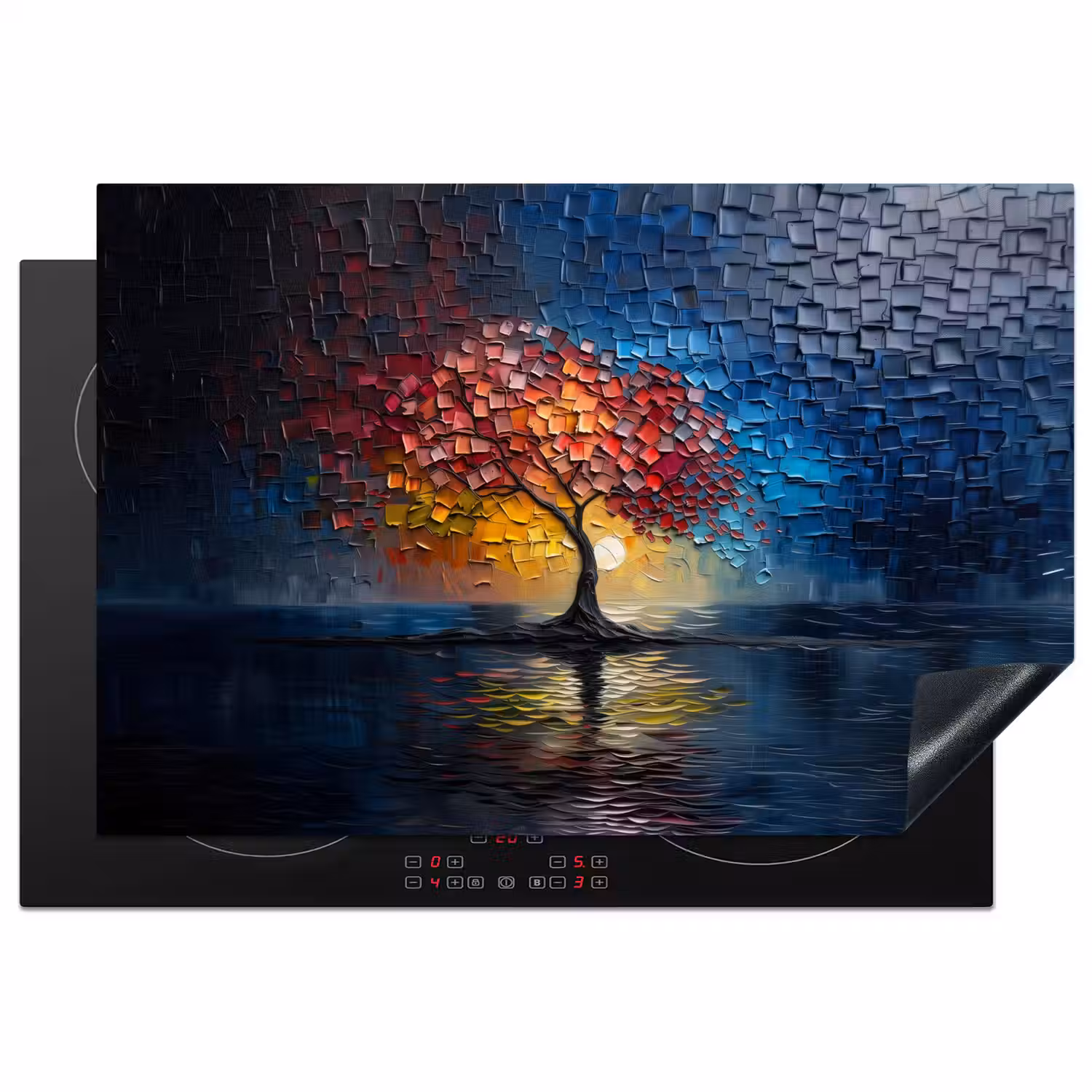 Boom - Blauw - Bladeren - Vakken Inductie beschermer vinyl 3mm klein -3d