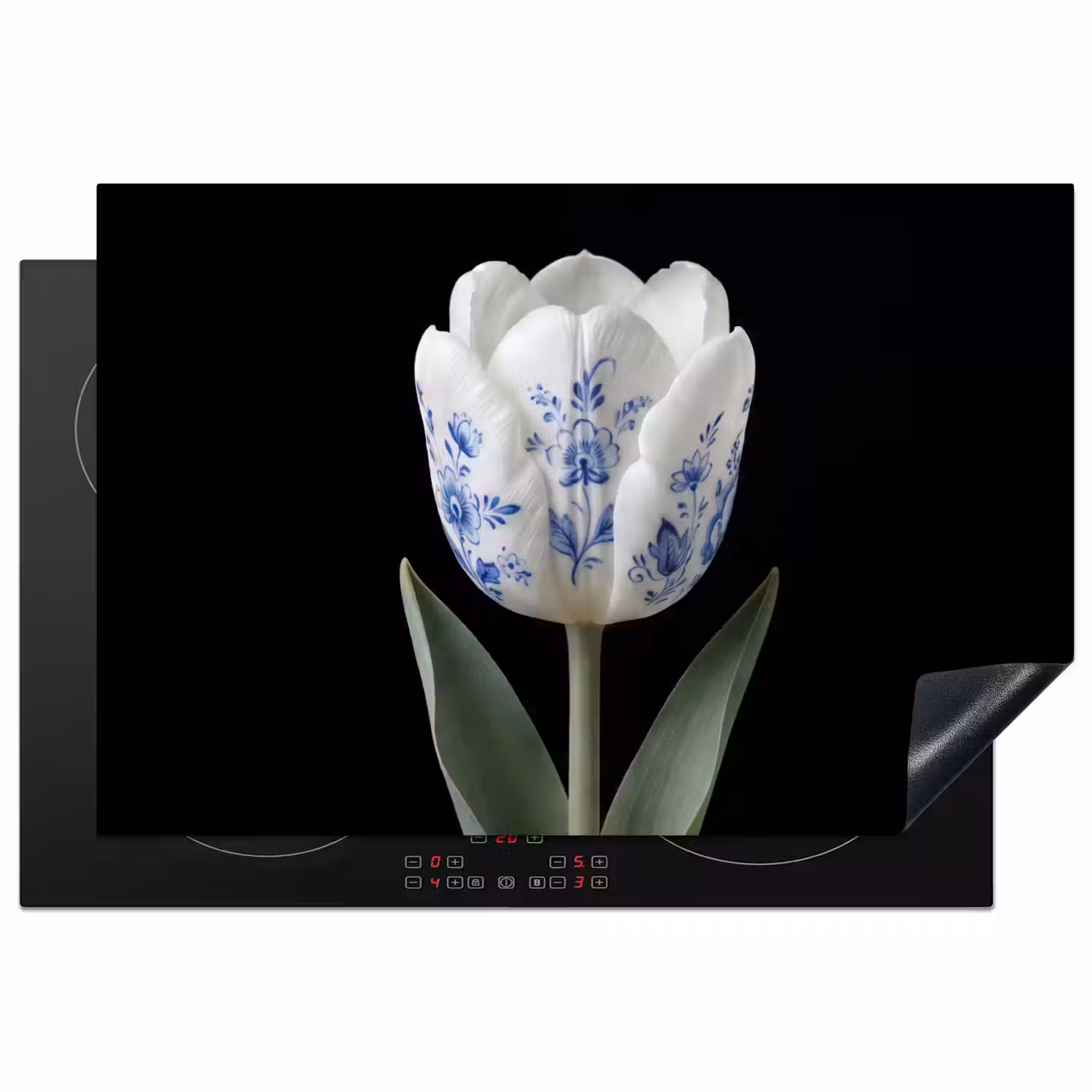 Tulp - Patroon - Blauw Inductie beschermer vinyl 3mm klein -3d