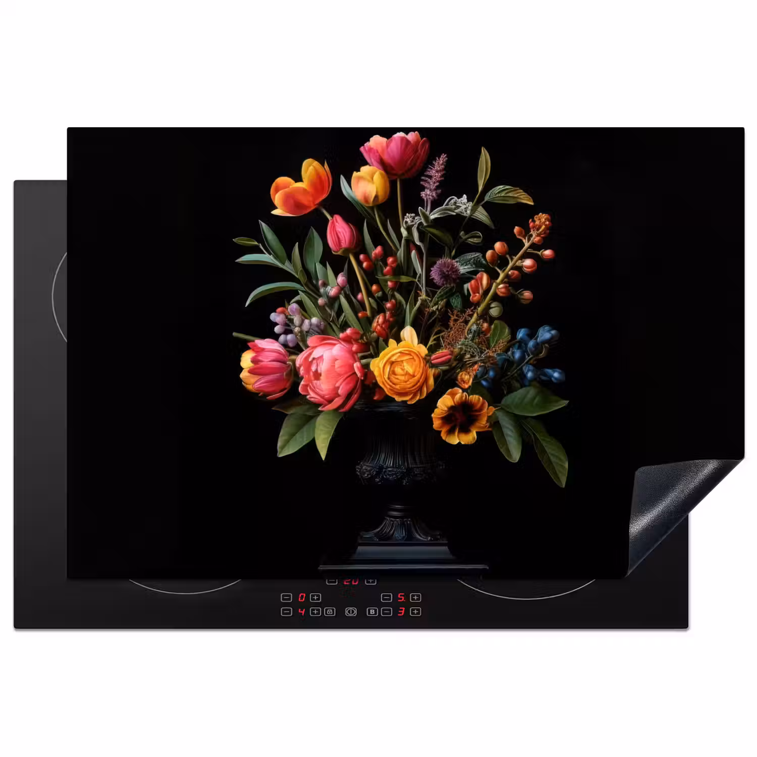 Tulpen - Bessen - Boeket - Vaas Inductie beschermer vinyl 3mm klein -3d