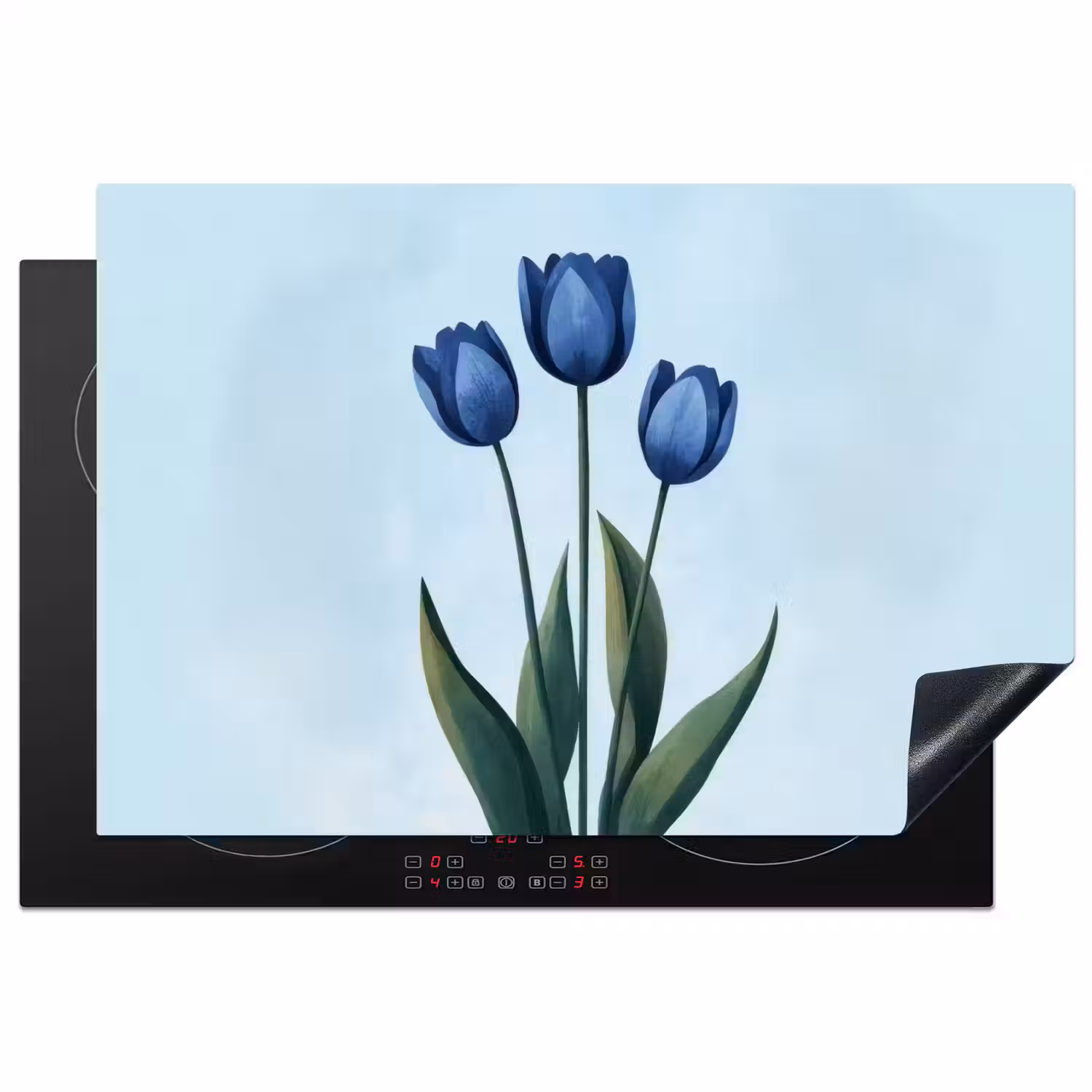Tulpen - Blauw - Bladeren Inductie beschermer vinyl 3mm klein -3d