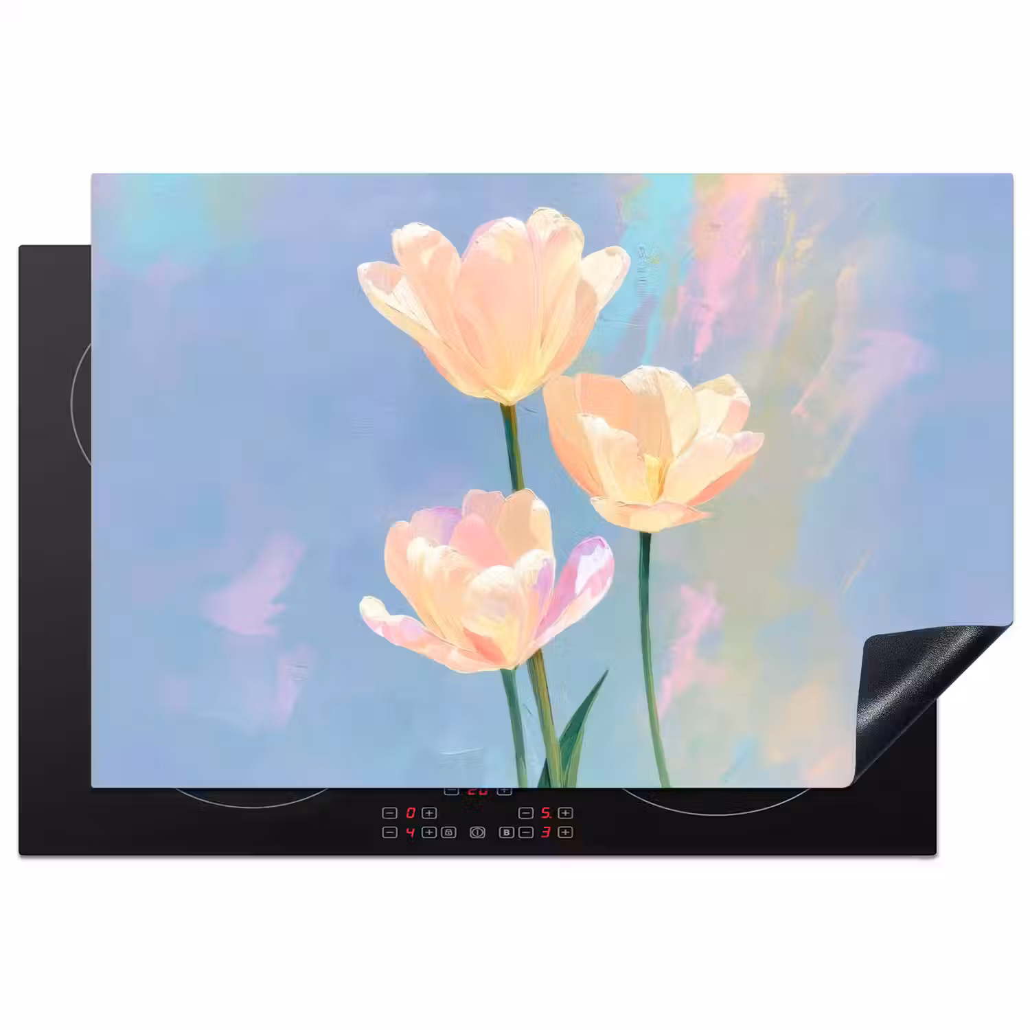 Tulpen - Roze accenten - Blauw Inductie beschermer vinyl 3mm klein -3d