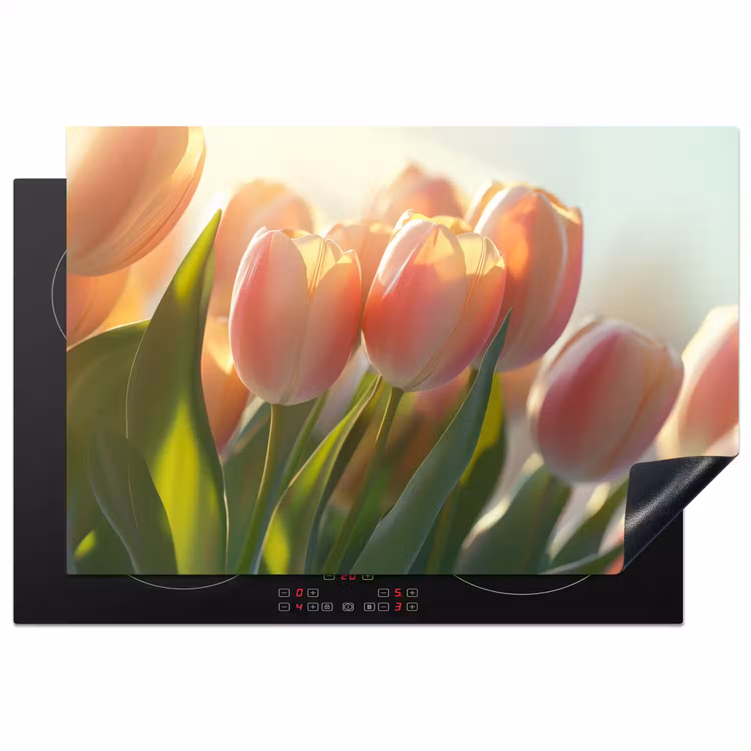 Tulpen - Roze - Zonnestralen Inductie beschermer vinyl 3mm klein -3d