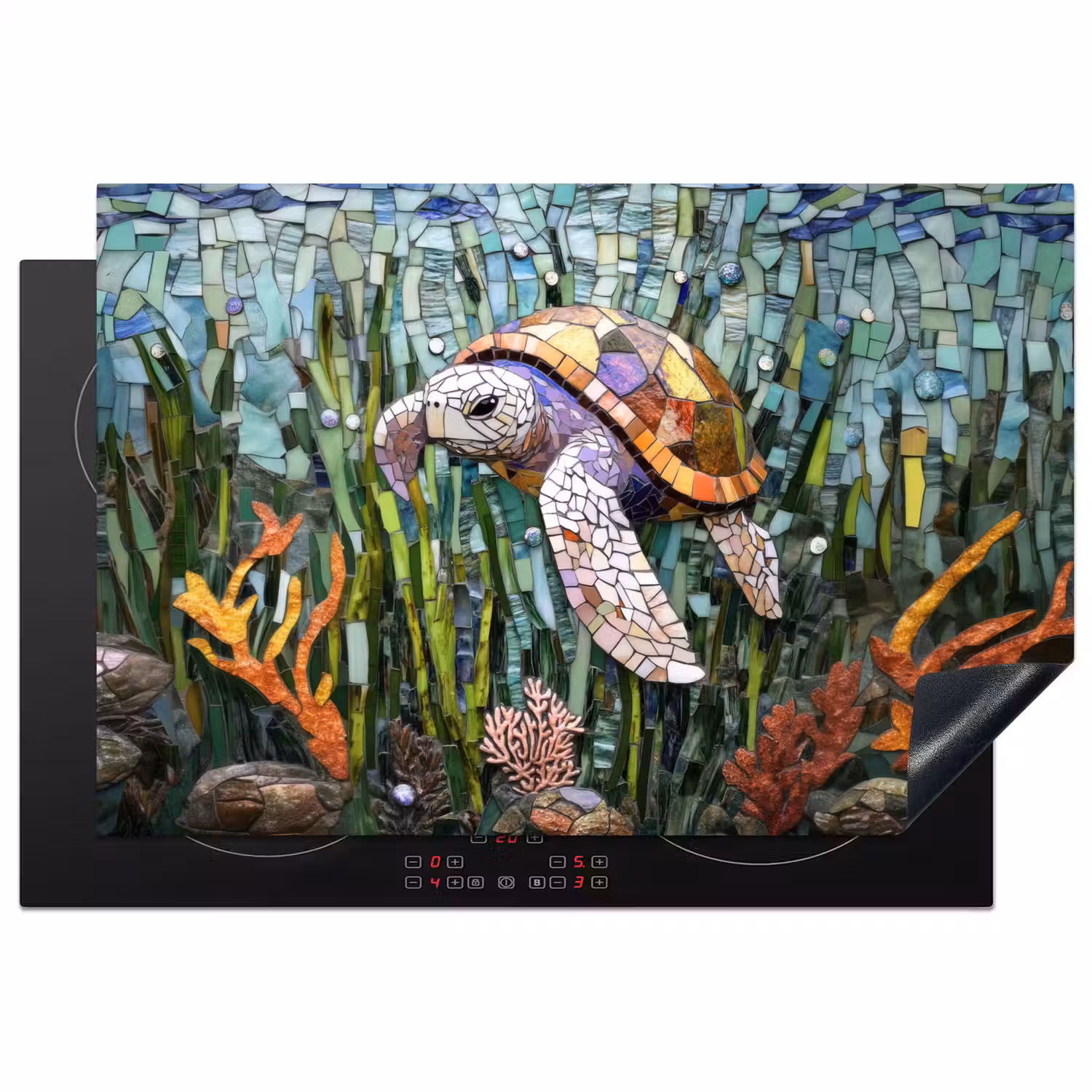 Schildpad - Zeewier - Mozaïek Inductie beschermer vinyl 3mm klein -3d