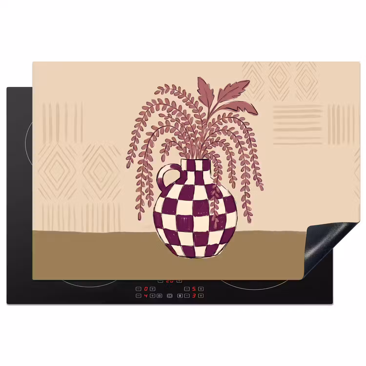 Vaas - Geruit - Planten - Modern - Paars Inductie beschermer vinyl 3mm klein -3d