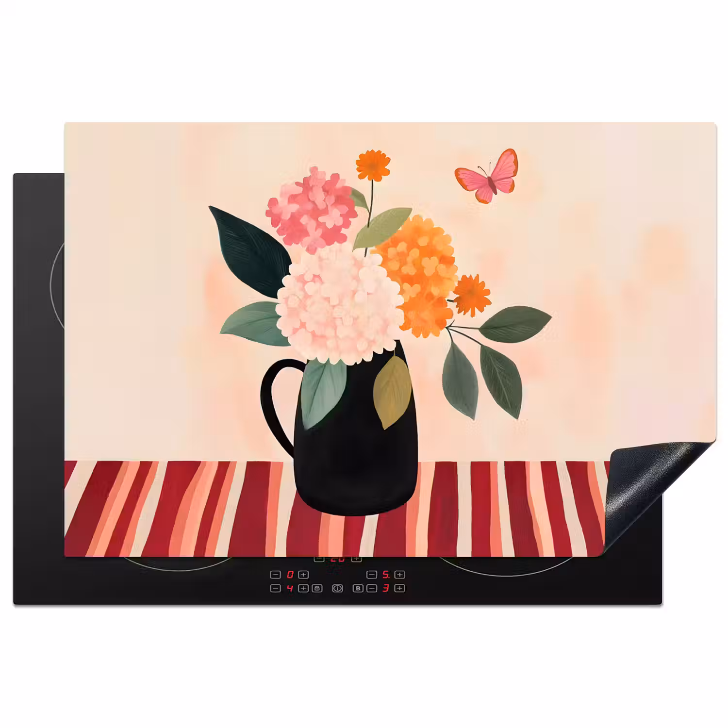 Vaas - Bloemen - Vlinder - Rood Inductie beschermer vinyl 3mm klein -3d