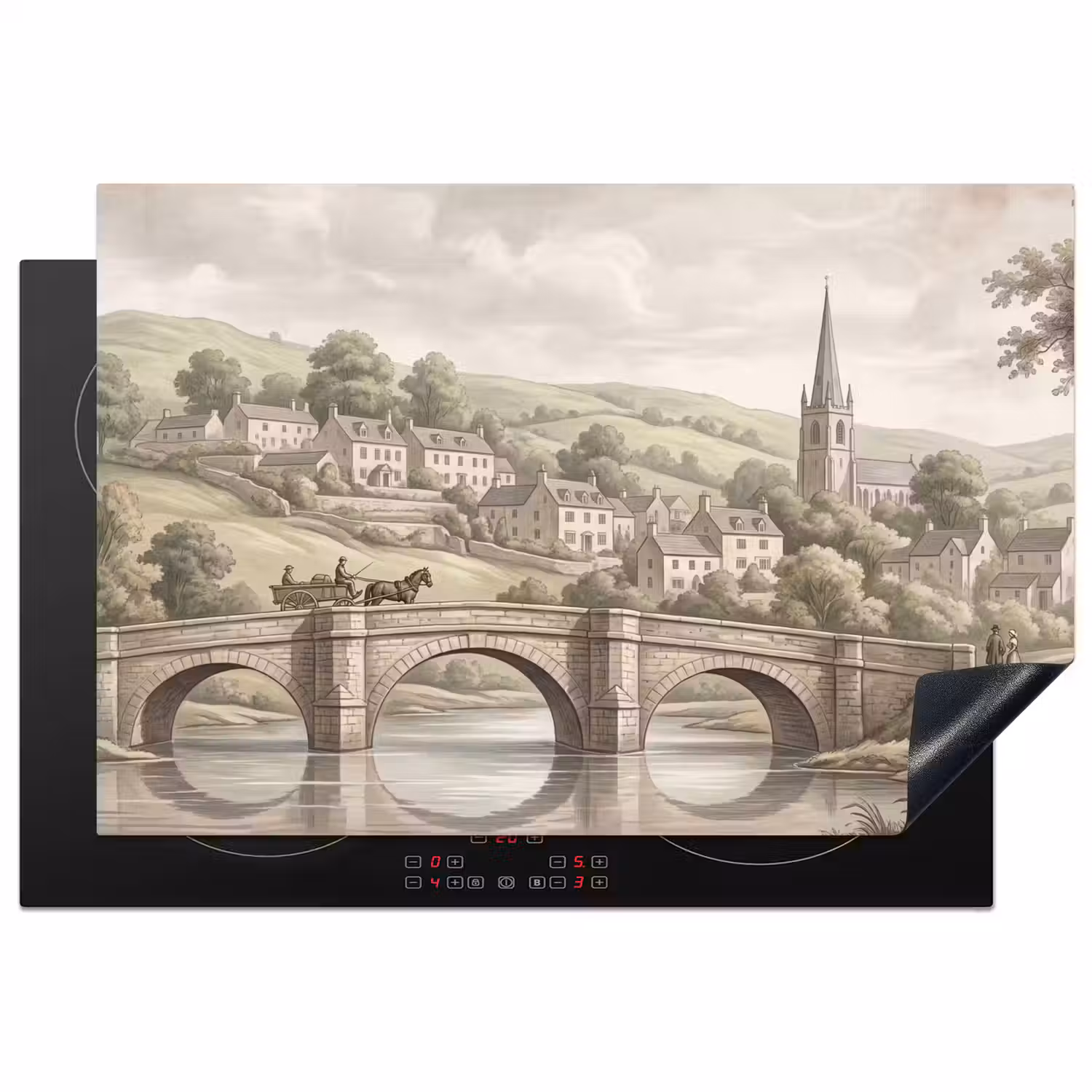 Dorp - Brug - Uitzicht - Groen Inductie beschermer vinyl 3mm klein -3d