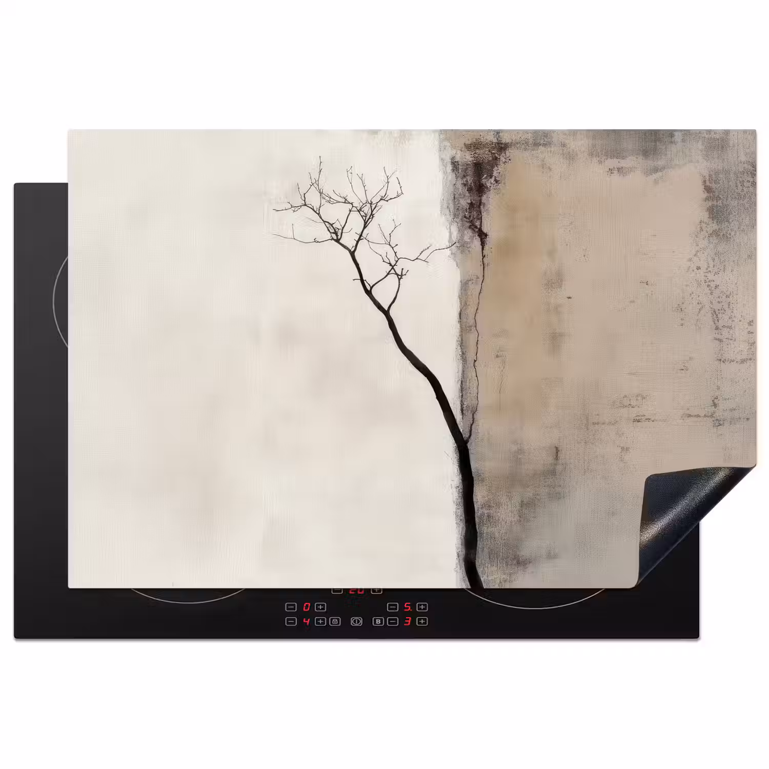 Wabi sabi - Plant - Beige Inductie beschermer vinyl 3mm klein -3d