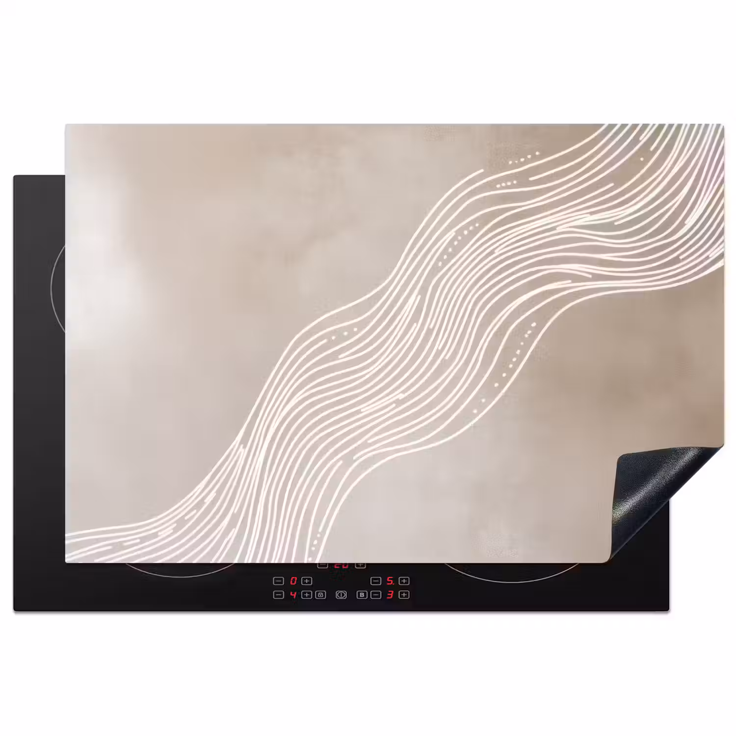 Golvende lijnen - Vloeiend - Zandkleurig Inductie beschermer vinyl 3mm klein -3d