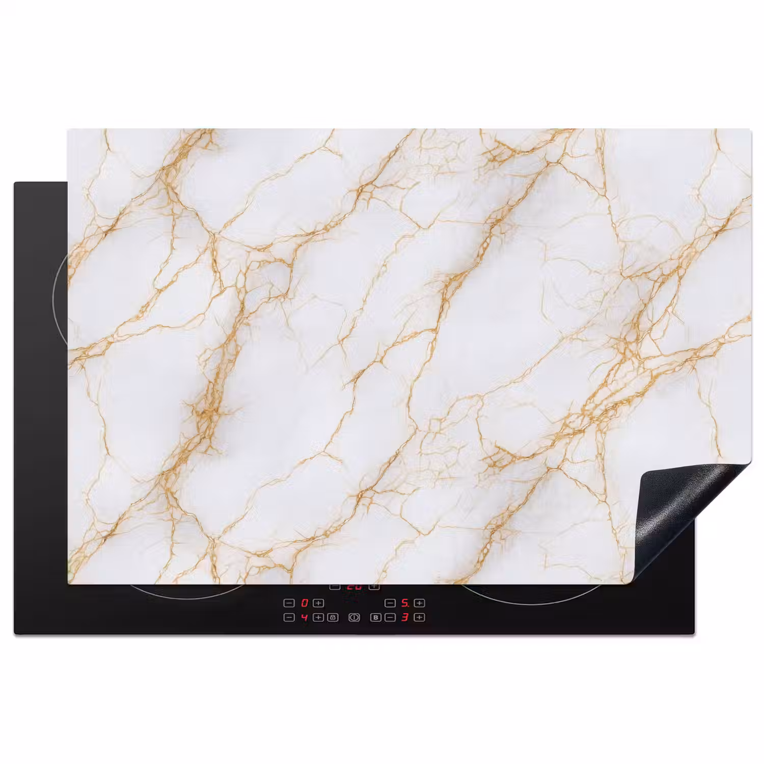 Wit - Goud - Marmer - Aders Inductie beschermer vinyl 3mm klein 276 -3d