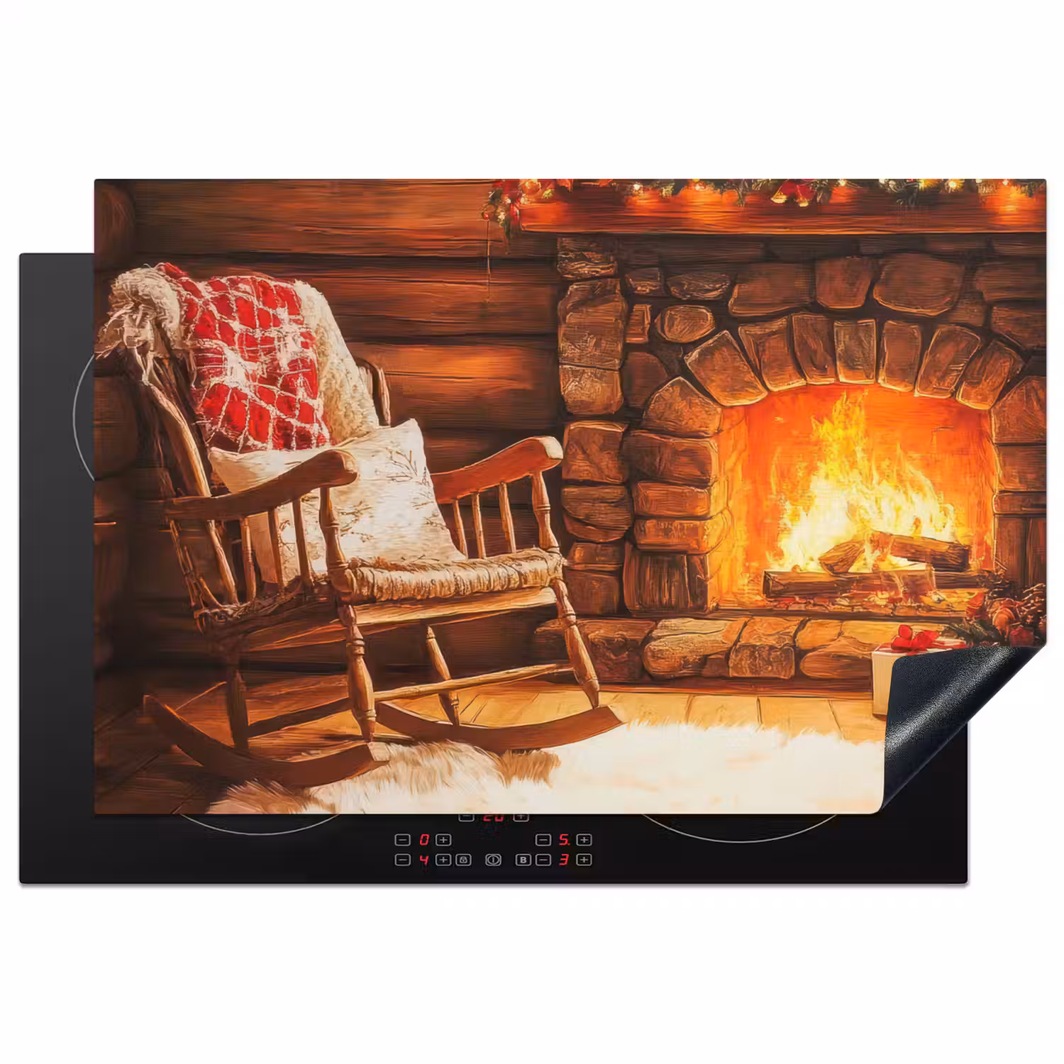 Winter - Kerst - Huis - Openhaard Inductie beschermer vinyl 3mm klein -3d
