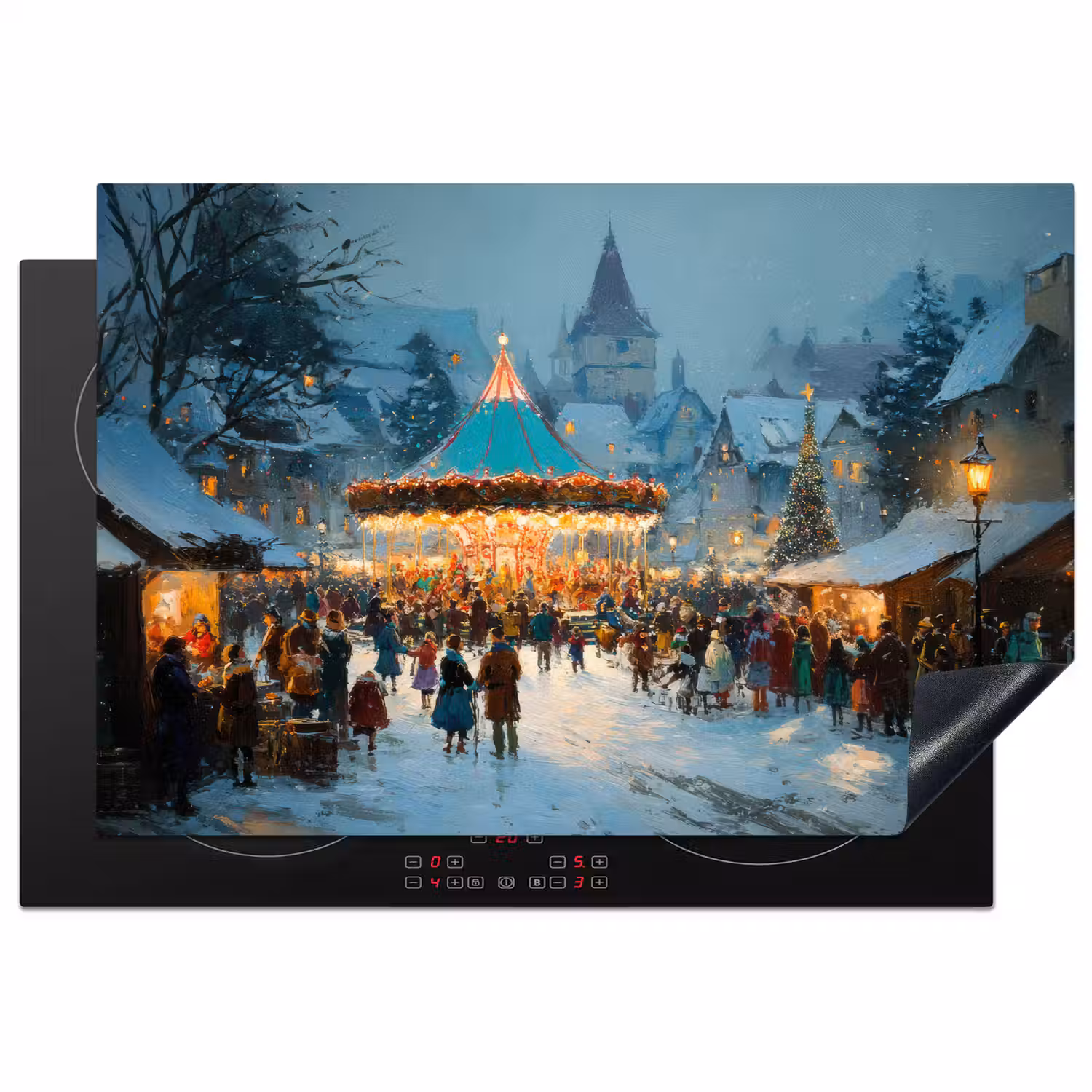 Winterkermis - Dorp - Kleurrijk Inductie beschermer vinyl 3mm klein -3d