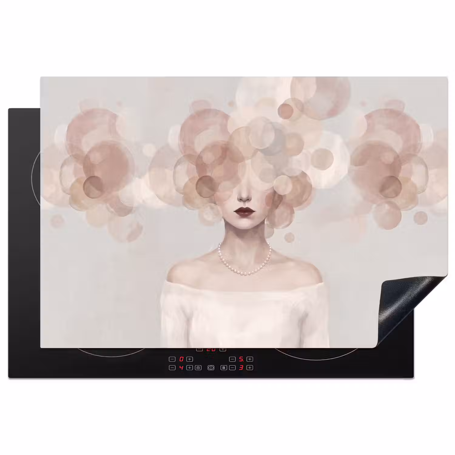 Vrouw - Cirkels - Beige Inductie beschermer vinyl 3mm klein -3d