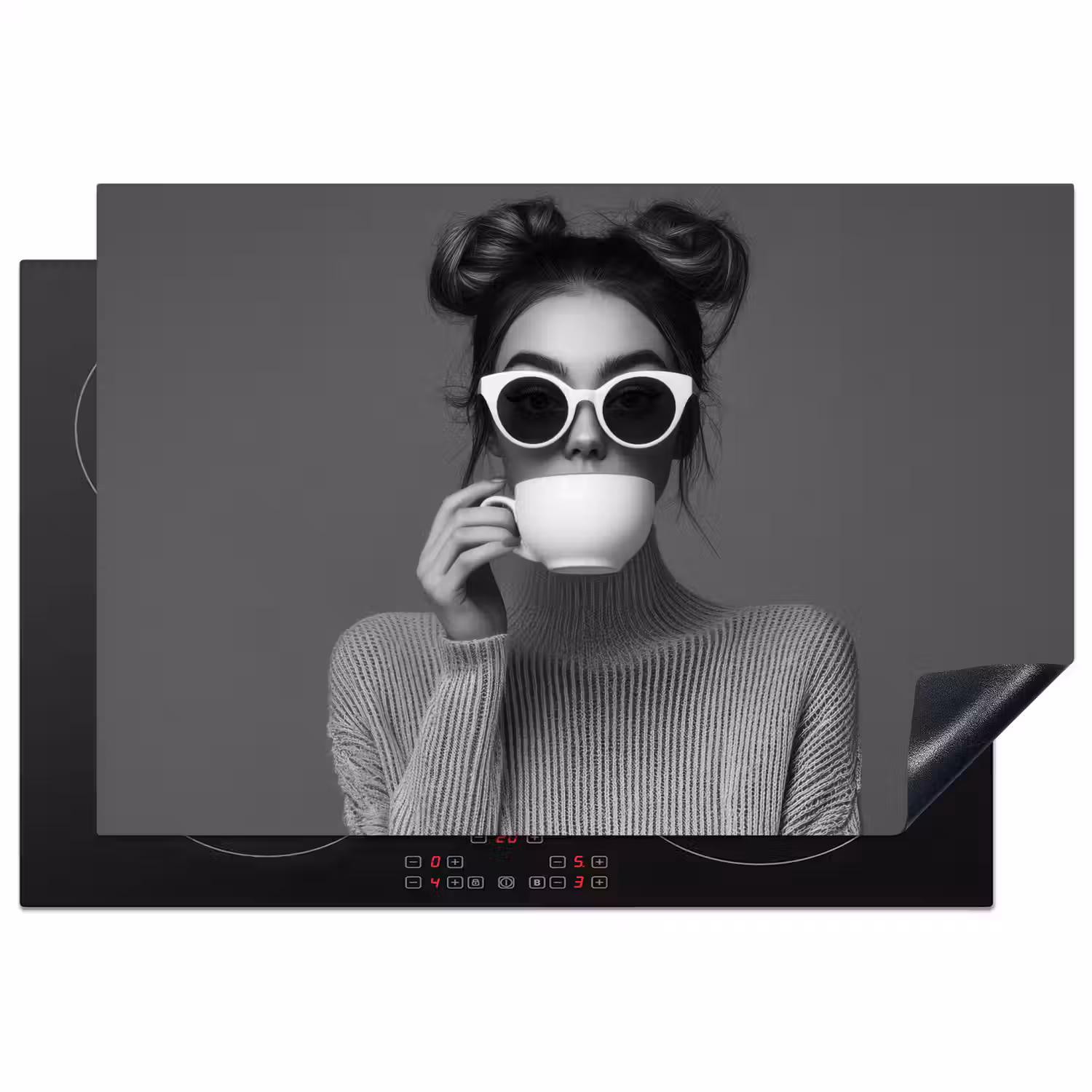 Vrouw - Koffie - Zwart - Wit Inductie beschermer vinyl 3mm klein -3d