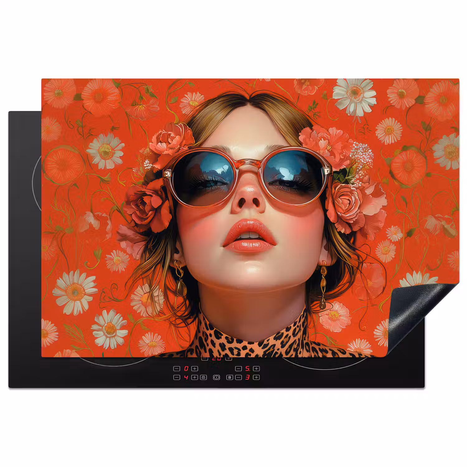 Vrouw - Kleurrijk - Dierenprint - Bloemen Inductie beschermer vinyl 3mm klein -3d