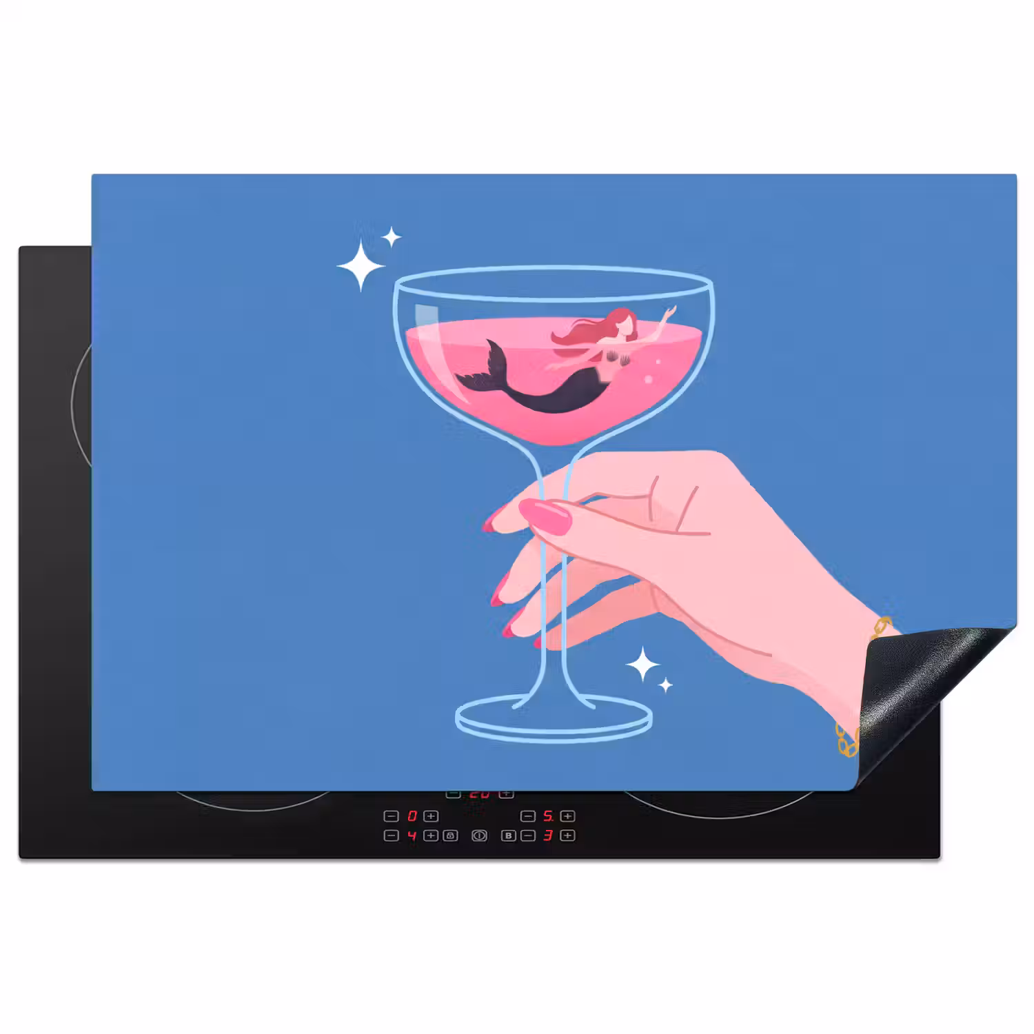 Vrouw - Glas - Abstract - Roze - Blauw Inductie beschermer vinyl 3mm klein -3d