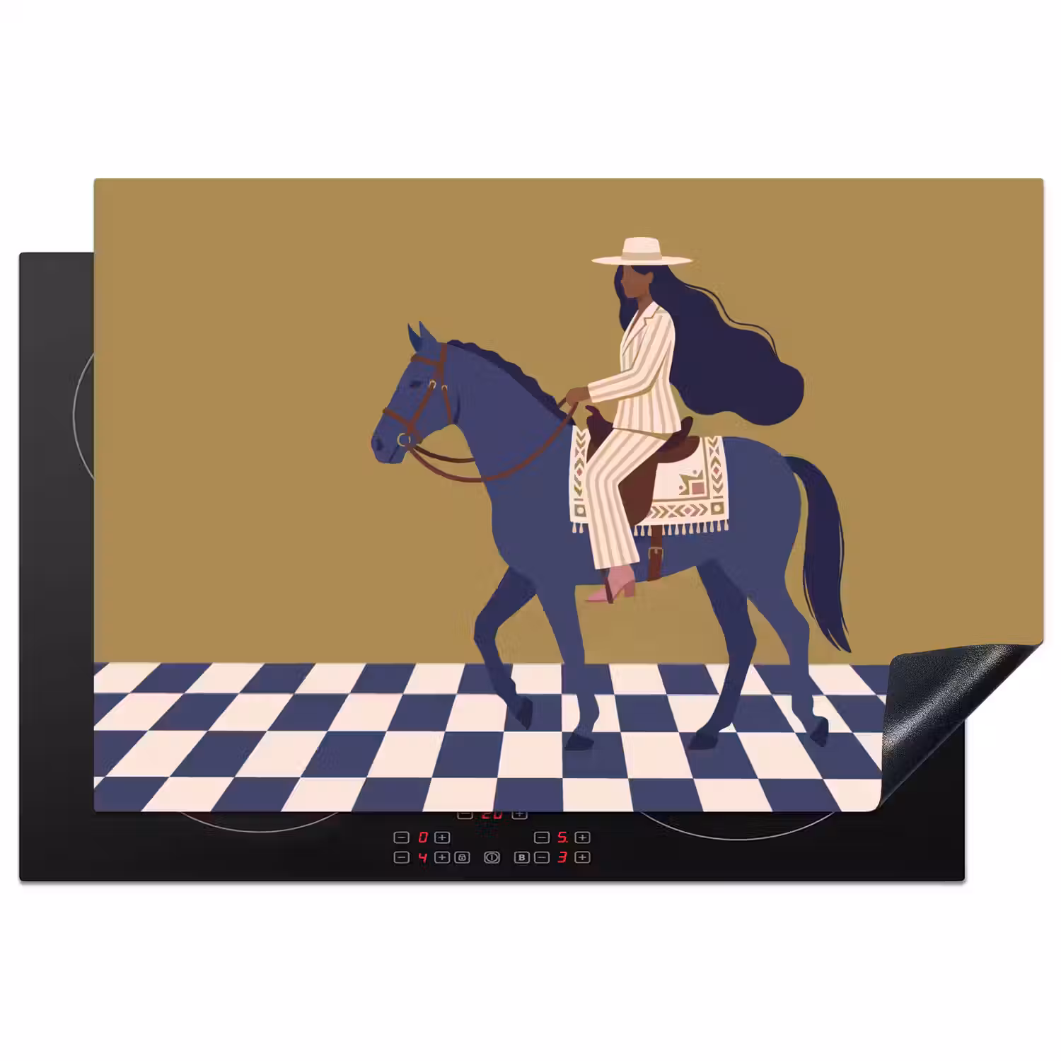 Vrouw - Paard - Rijden - Modern - Abstract Inductie beschermer vinyl 3mm klein -3d