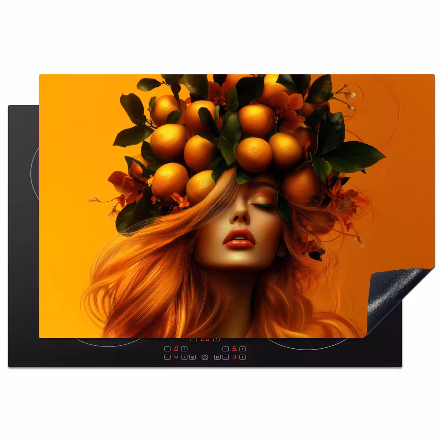 Vrouw - Citroenen - Bloesem - Geel Inductie beschermer vinyl 3mm klein -3d
