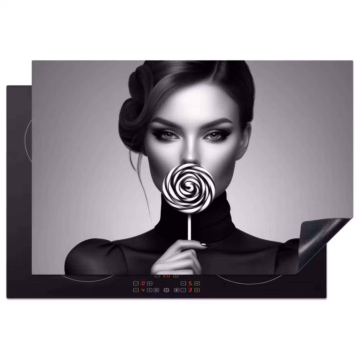 Vrouw - Lolly - Zwart Inductie beschermer vinyl 3mm klein -3d