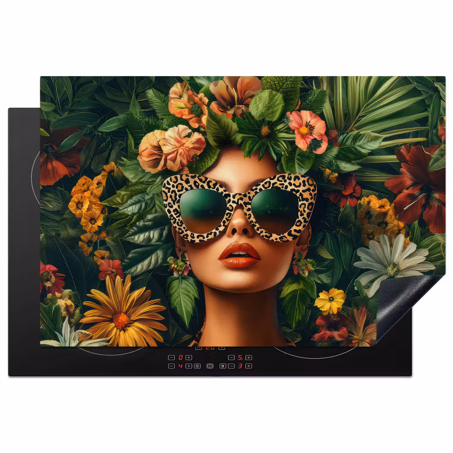 Vrouw - Panterprint - Jungle - Natuur - Luxe Inductie beschermer vinyl 3mm klein -3d