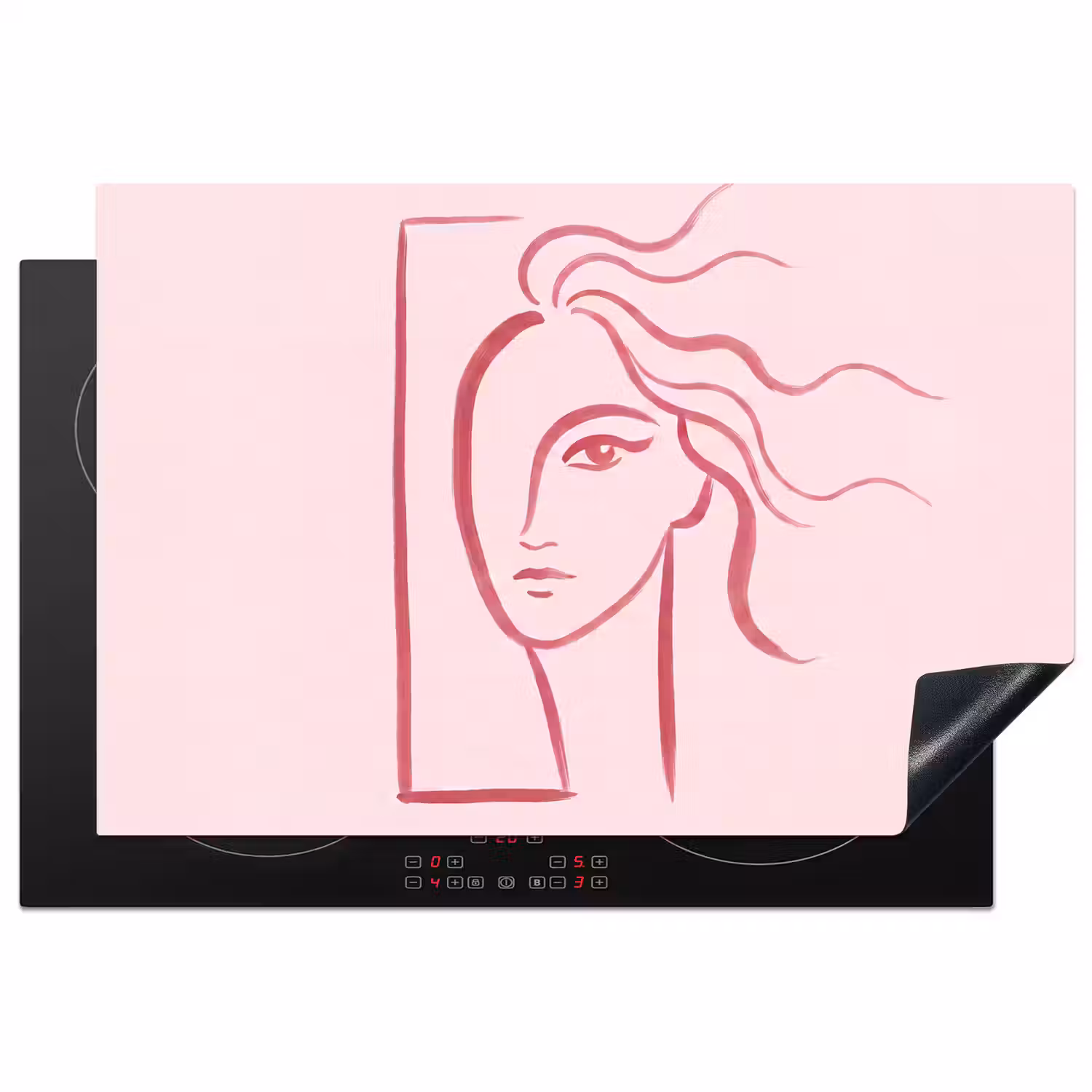 Vrouw - Portret - Abstract - Lijnkunst - Rood Inductie beschermer vinyl 3mm klein -3d