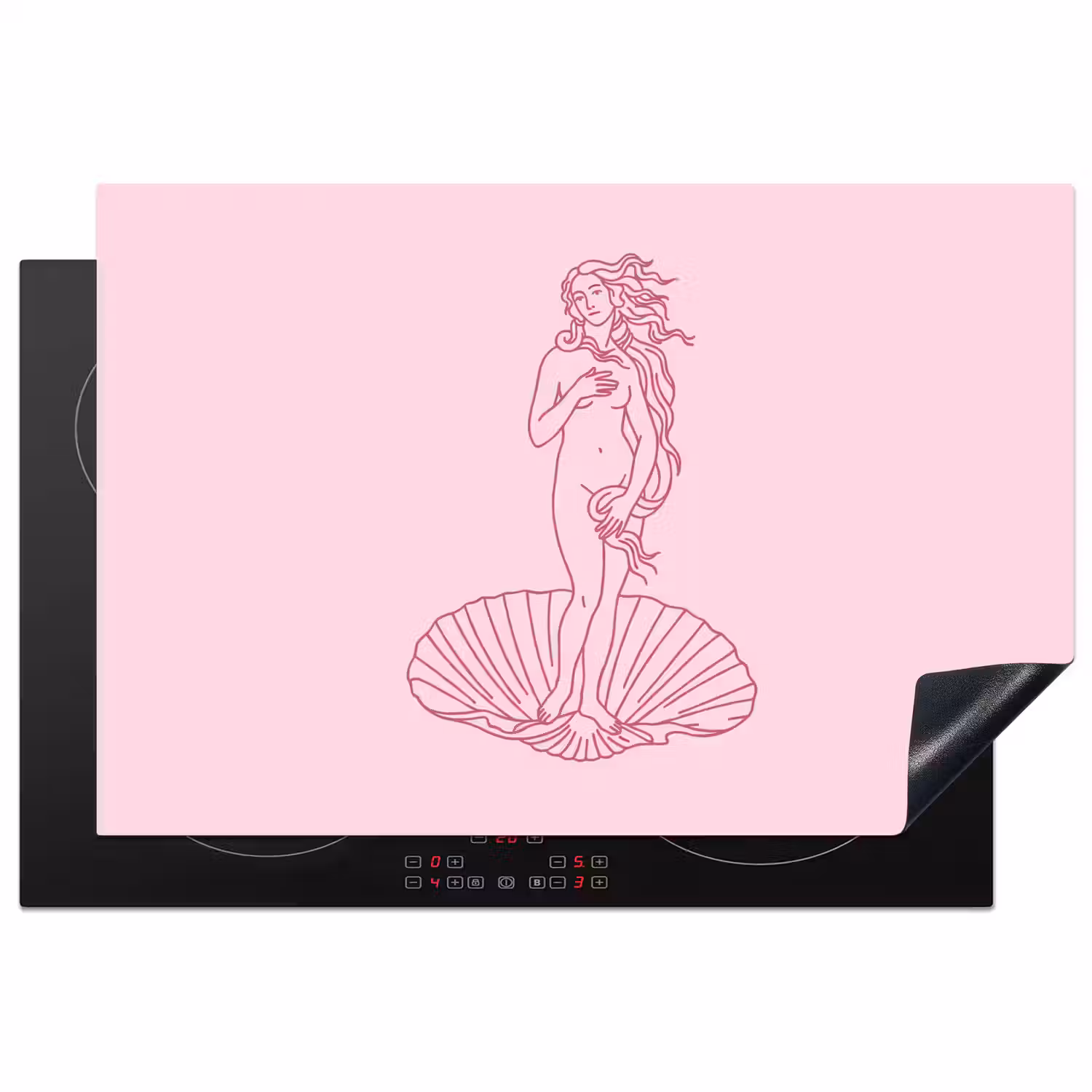 Vrouw - Schelp - Kunst - Lijntekening - Roze Inductie beschermer vinyl 3mm klein -3d