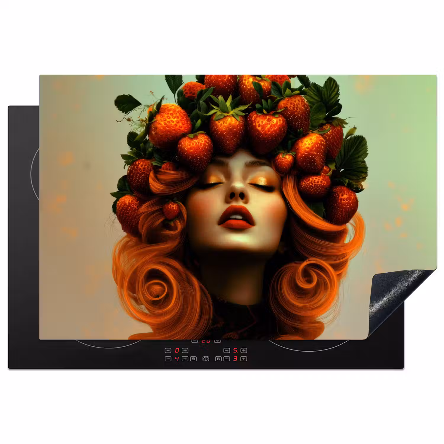 Vrouw - Aardbeien - Kroon Inductie beschermer vinyl 3mm klein -3d