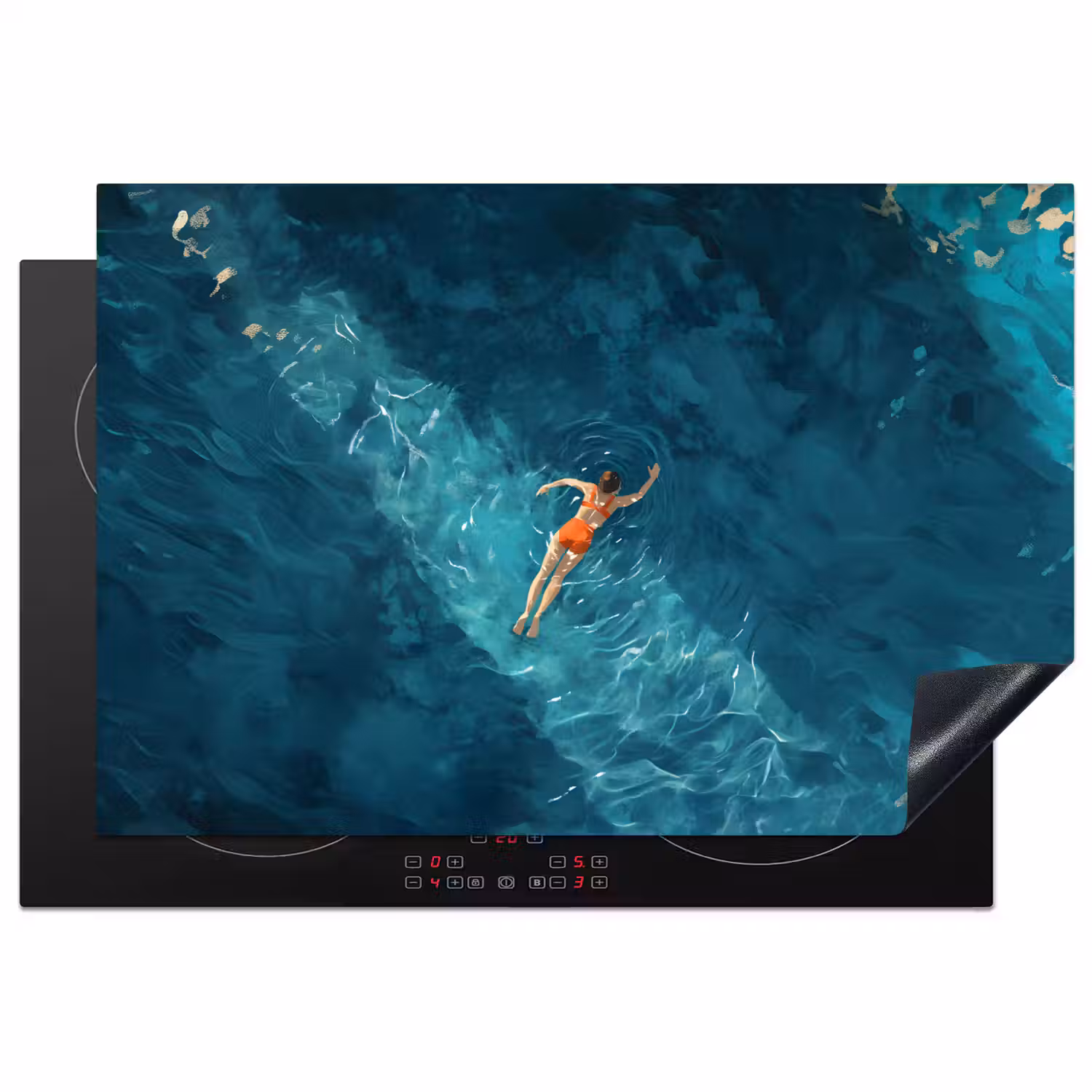 Vrouw - Water - Bikini - Oranje Inductie beschermer vinyl 3mm klein -3d