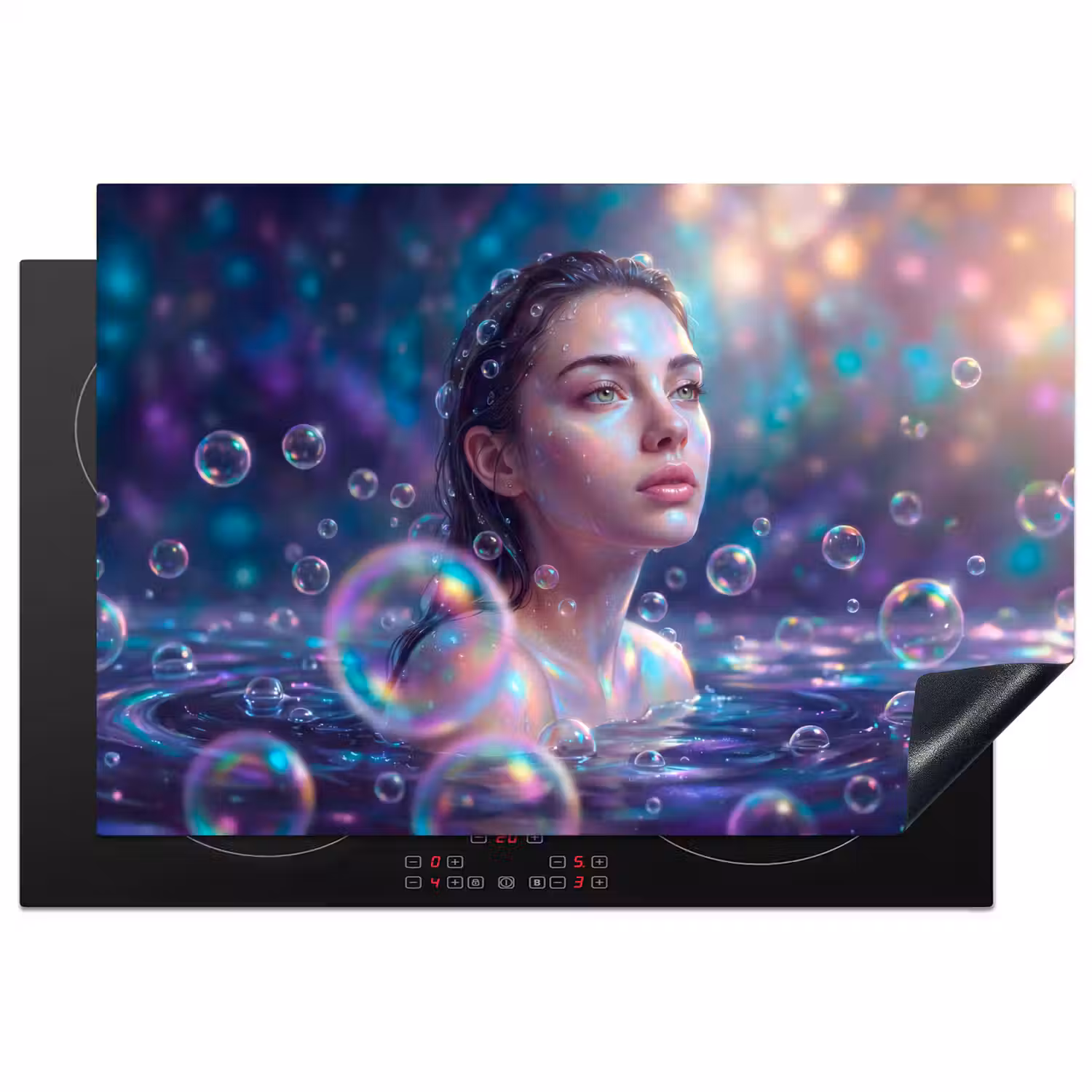 Vrouw - Water - Portret - Kleurrijk - Modern Inductie beschermer vinyl 3mm klein -3d
