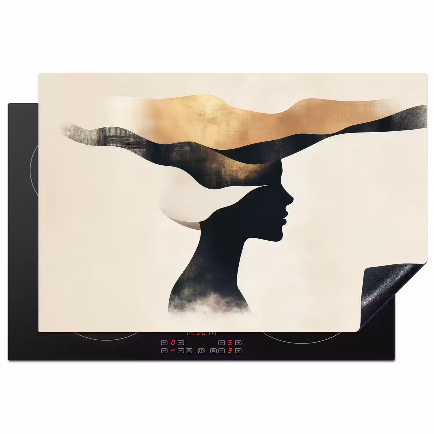 Vrouw - Golven - Zwart Inductie beschermer vinyl 3mm klein -3d