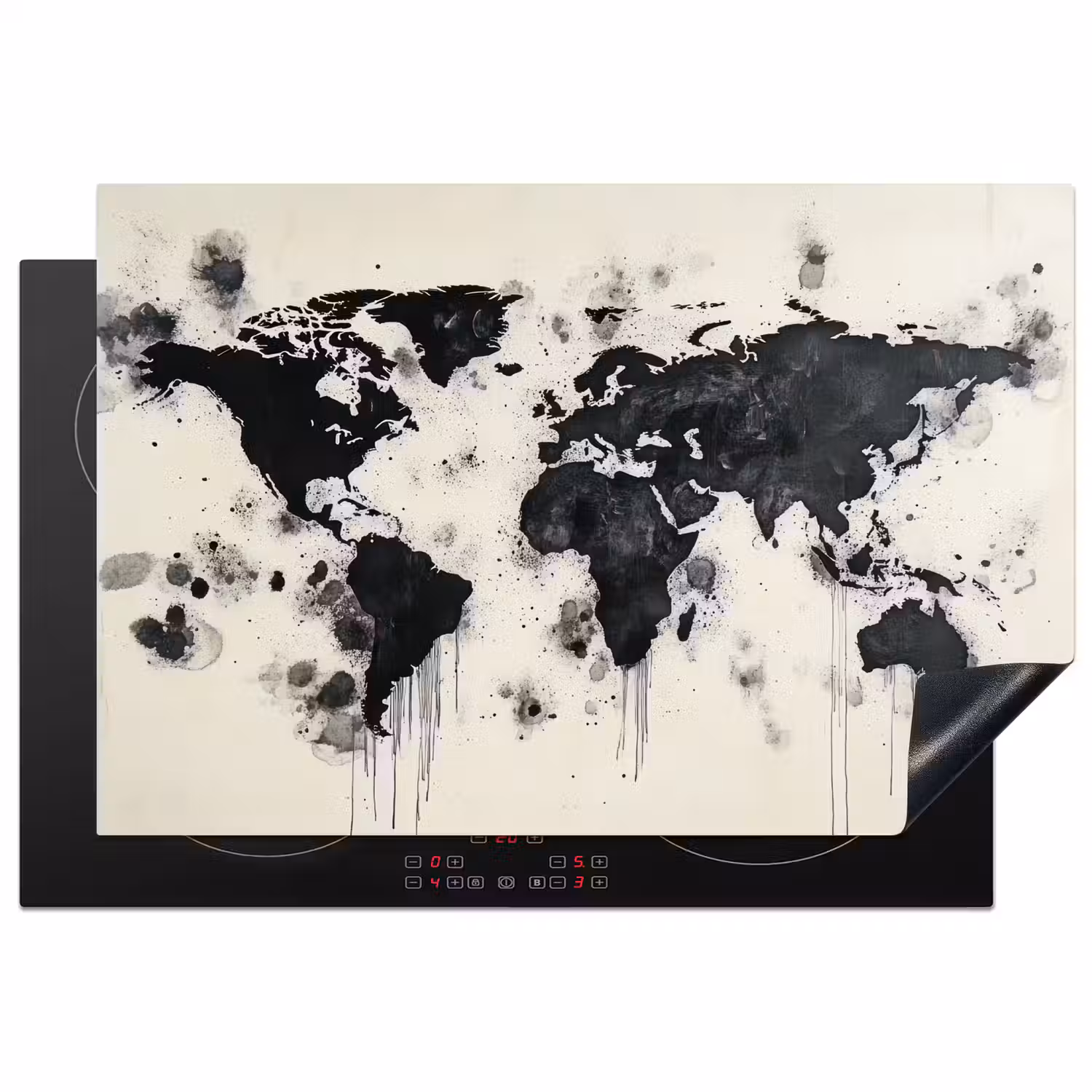 Wereldkaart - Zwart - Inkt Inductie beschermer vinyl 3mm klein -3d