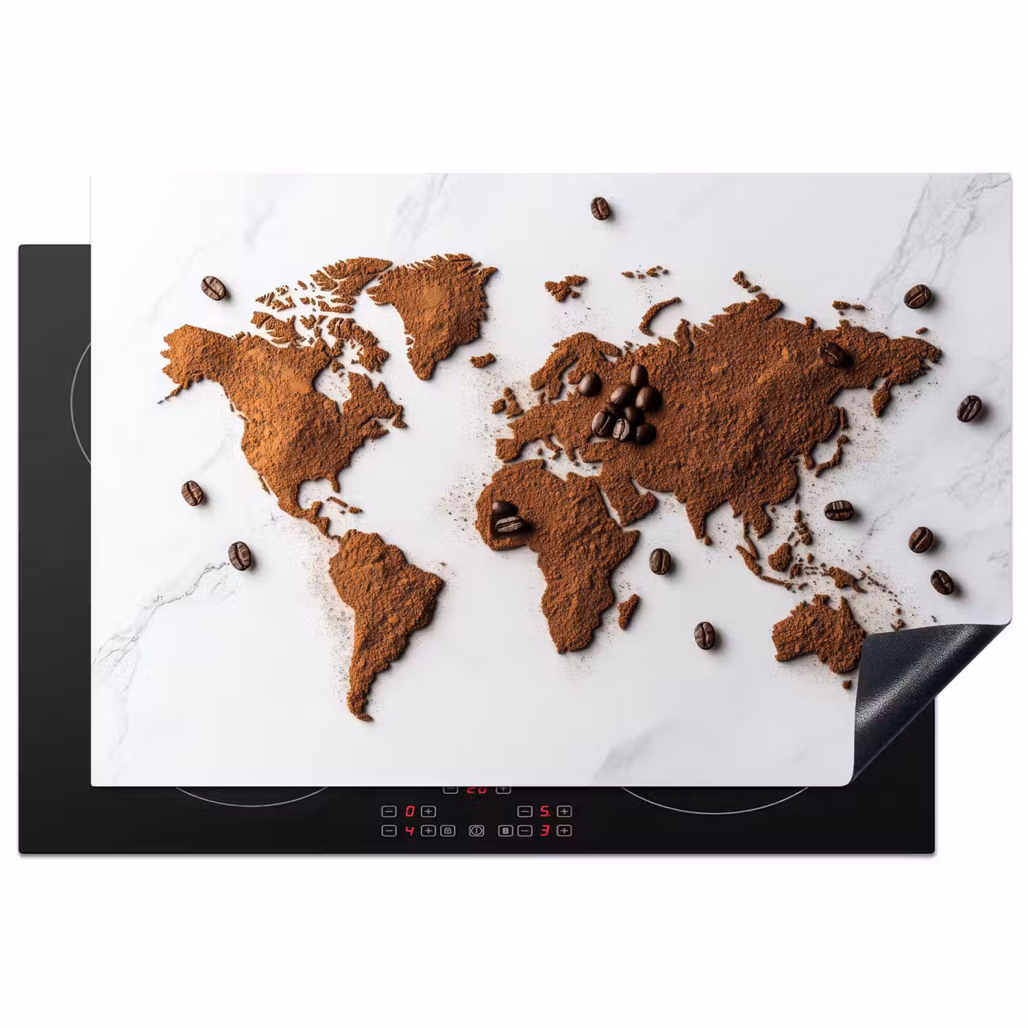 Wereldkaart - Koffie - Marmer Inductie beschermer vinyl 3mm klein -3d