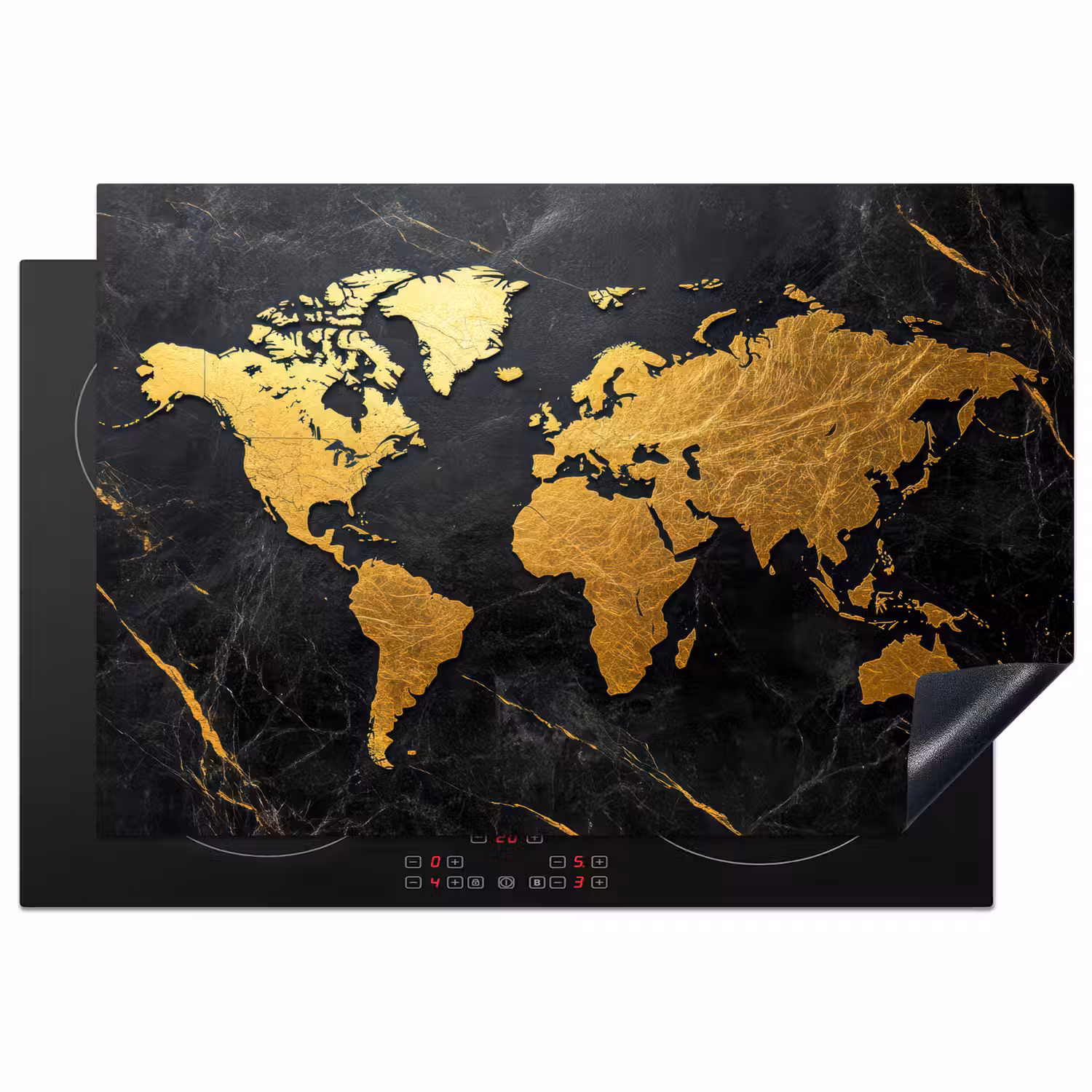 Wereldkaart - Goud - Marmer Inductie beschermer vinyl 3mm klein -3d