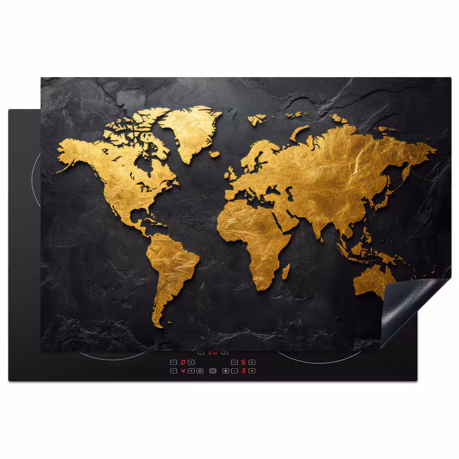 Wereldkaart - Goud - Steen Inductie beschermer vinyl 3mm klein -3d