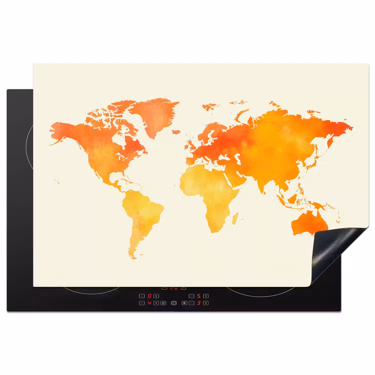 Wereldkaart - Oranje - Kleurrijk Inductie beschermer vinyl 3mm klein -3d